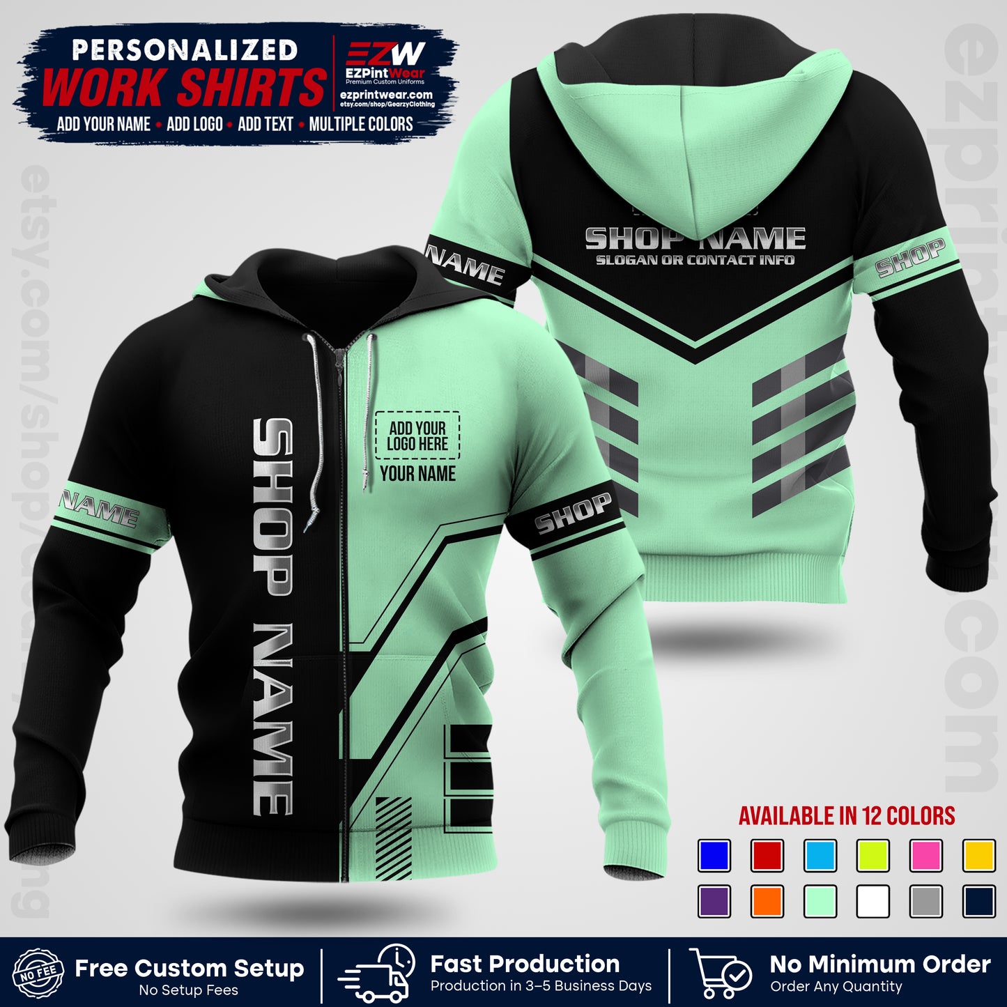 Custom All Over Print Work Uniform Shirt with Name, Logo & Text | Custom Hawaiian Shirt | Company Shirt | Employee Uniform UNF11