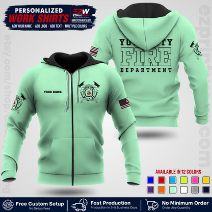 Custom Fire Department Shirt with Name, City Logo & Text | Firefighter Uniform | Button Up Work Shirt FF07