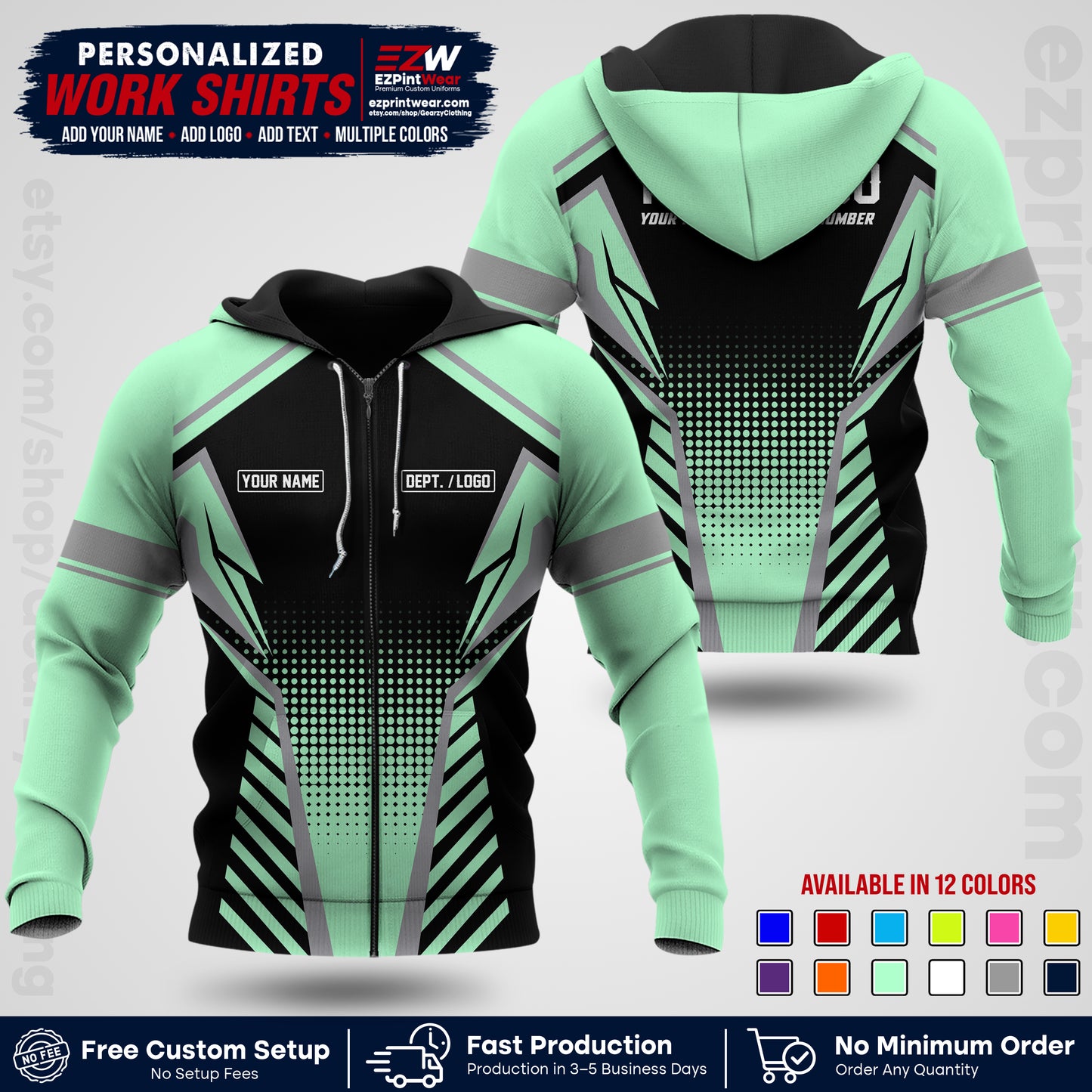 Custom All Over Print Work Uniform Shirt with Name, Logo & Text | Custom Hawaiian Shirt | Company Shirt | Employee Uniform UNF14