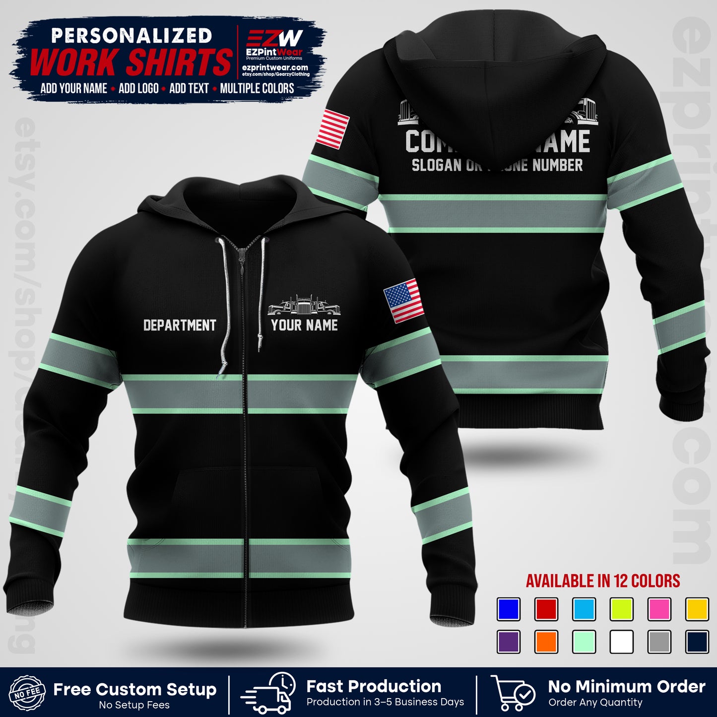 Personalized Truck Driver Workwear Uniform | Custom Safety Stripe Apparel | Non-Reflective Reflective Style Design TW04