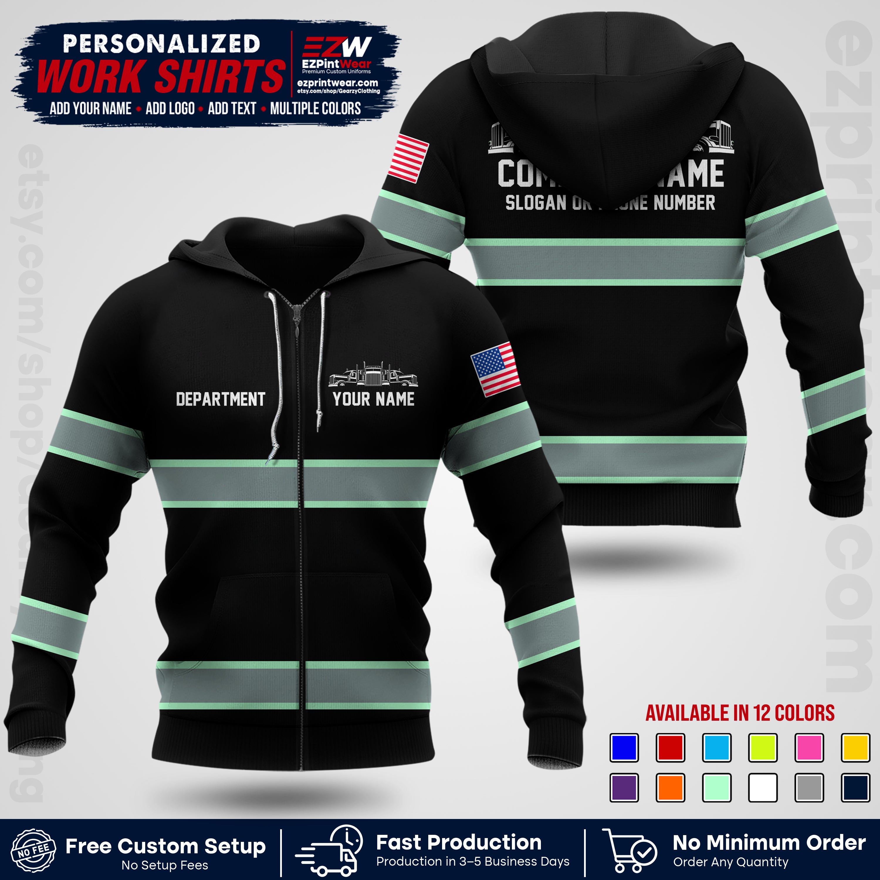Personalized Truck Driver Workwear Uniform | Custom Safety Stripe Apparel | Non-Reflective Reflective Style Design TW04