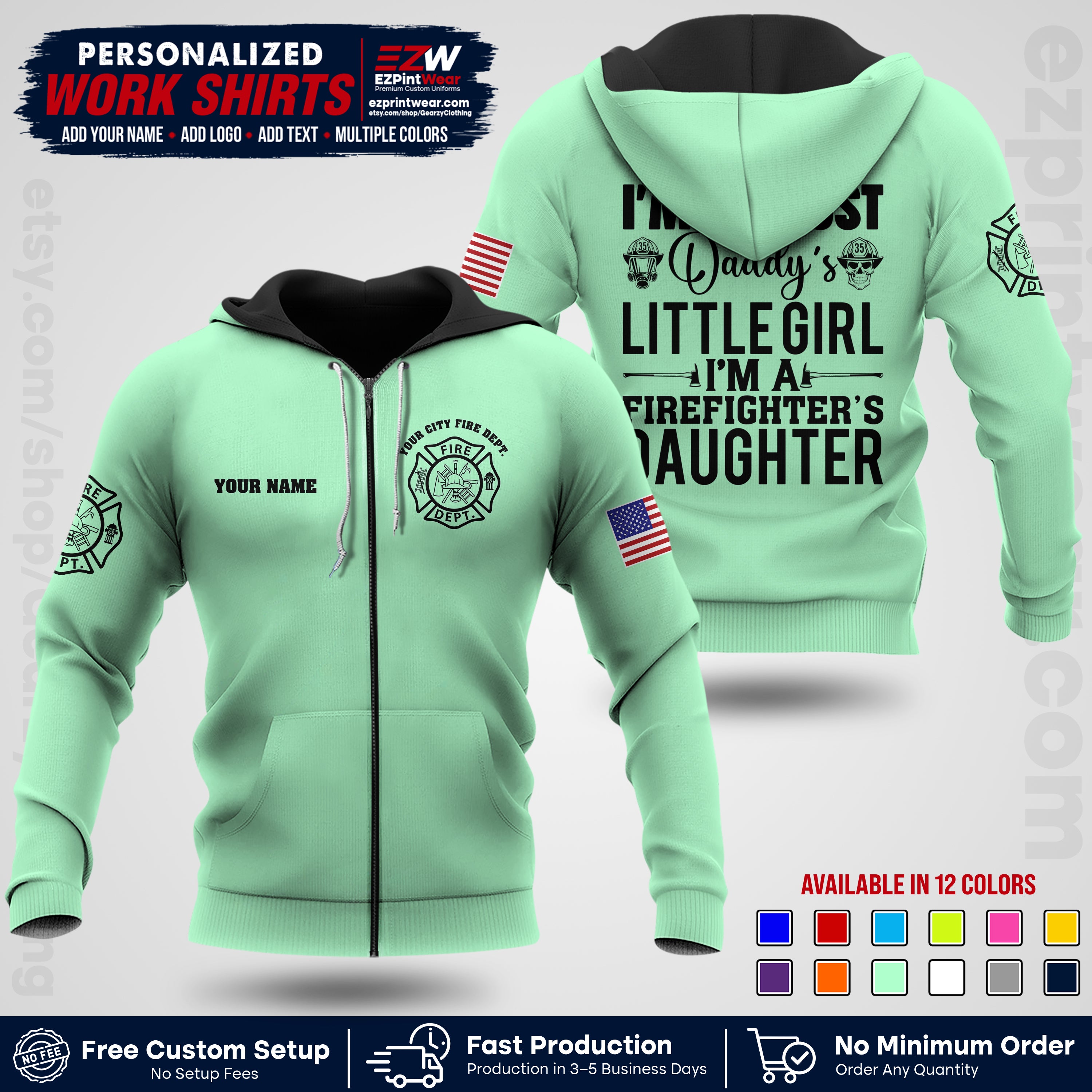 Custom Fire Department Shirt with Name, City Logo & Text | Firefighter Uniform | Button Up Work Shirt FF08