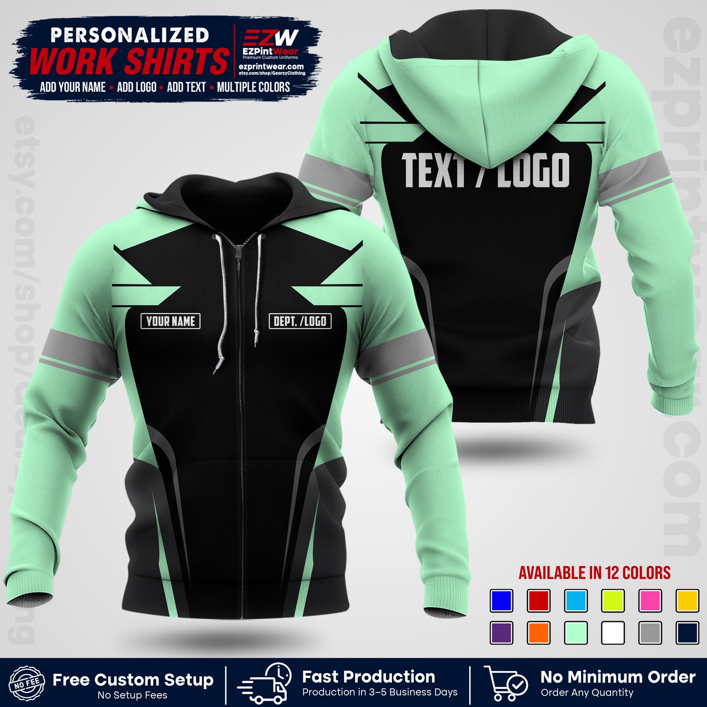 Custom All Over Print Work Uniform Shirt with Name, Logo & Text | Custom Hawaiian Shirt | Company Shirt | Employee Uniform UNF01