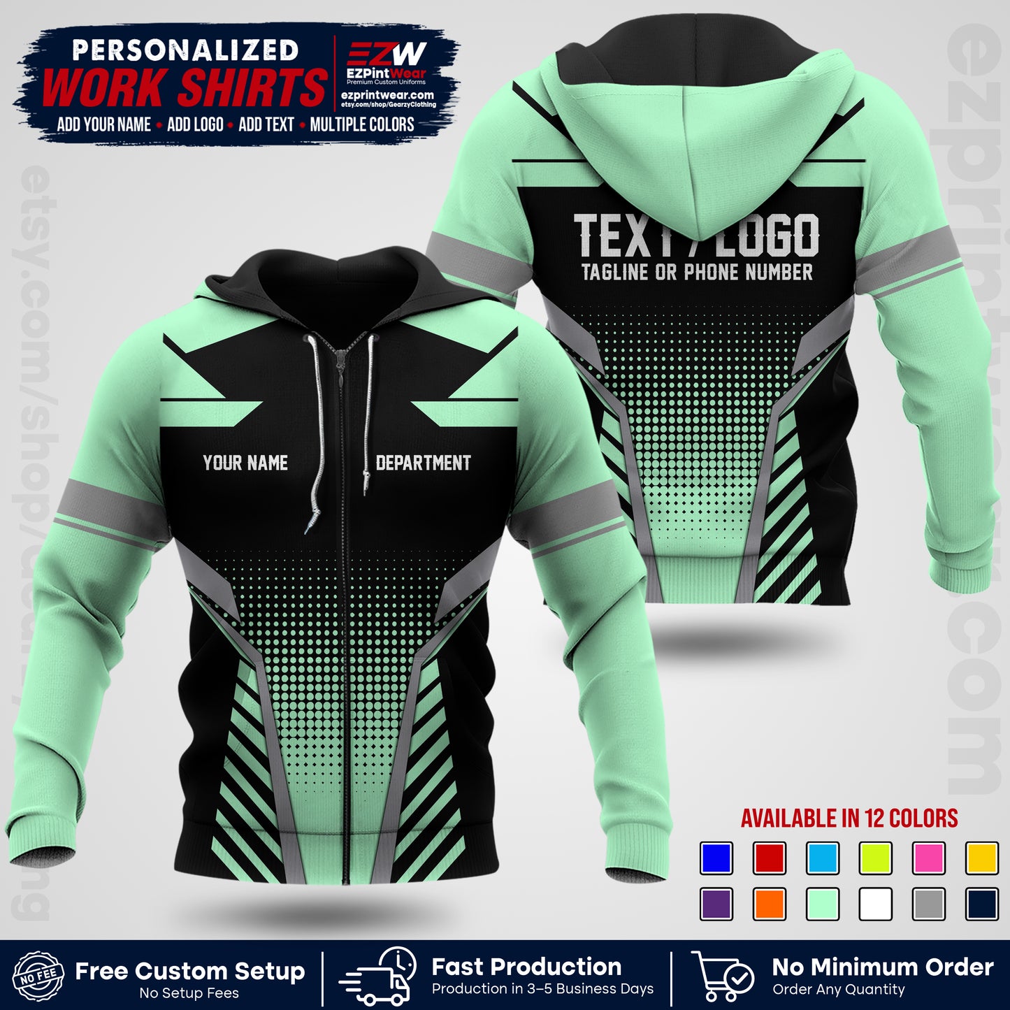 Custom All Over Print Work Uniform Shirt with Name, Logo & Text | Custom Hawaiian Shirt | Company Shirt | Employee Uniform UNF06