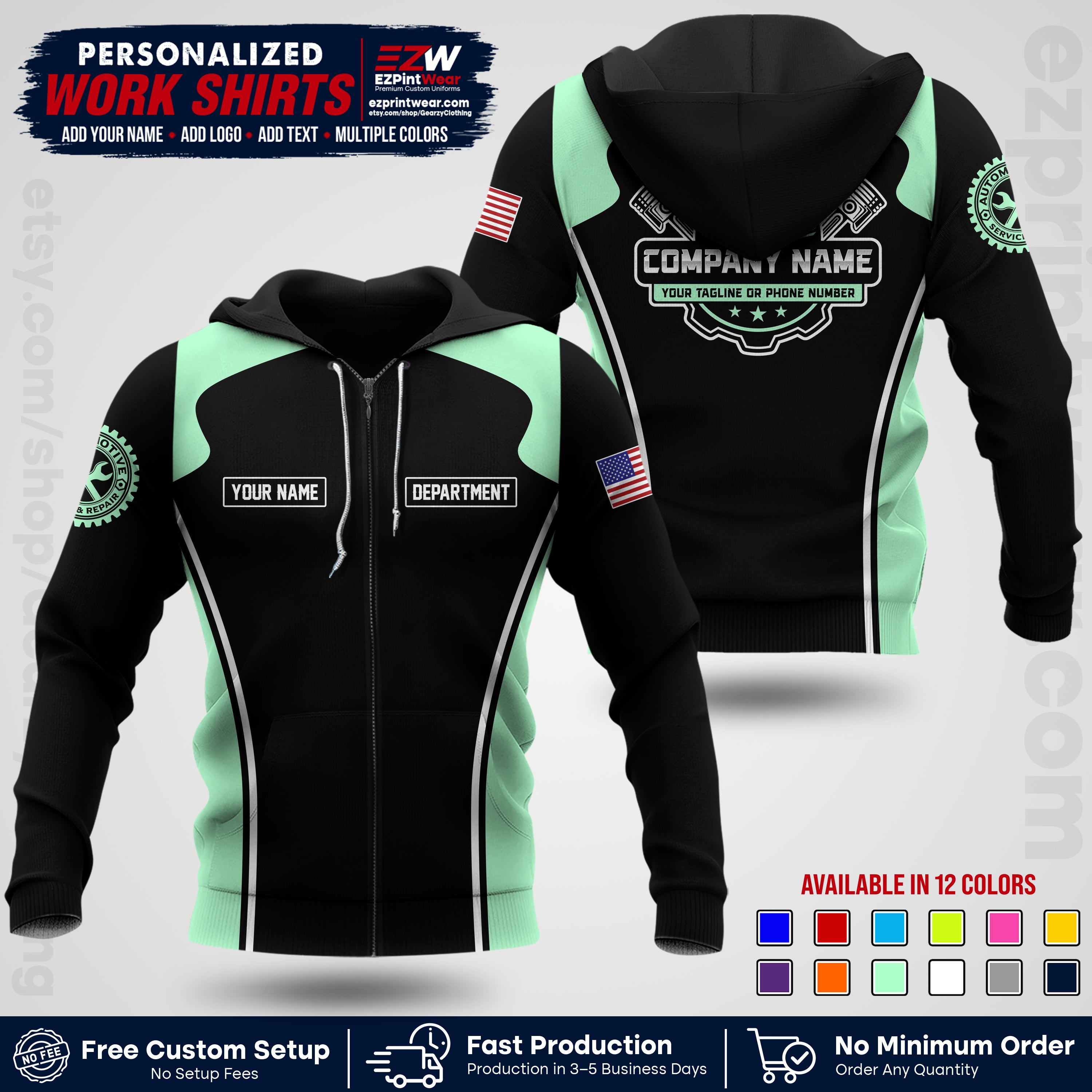 Custom Mechanic Work Shirt with Name, Logo & Text | Auto Shop Uniform | Workwear MCN 10
