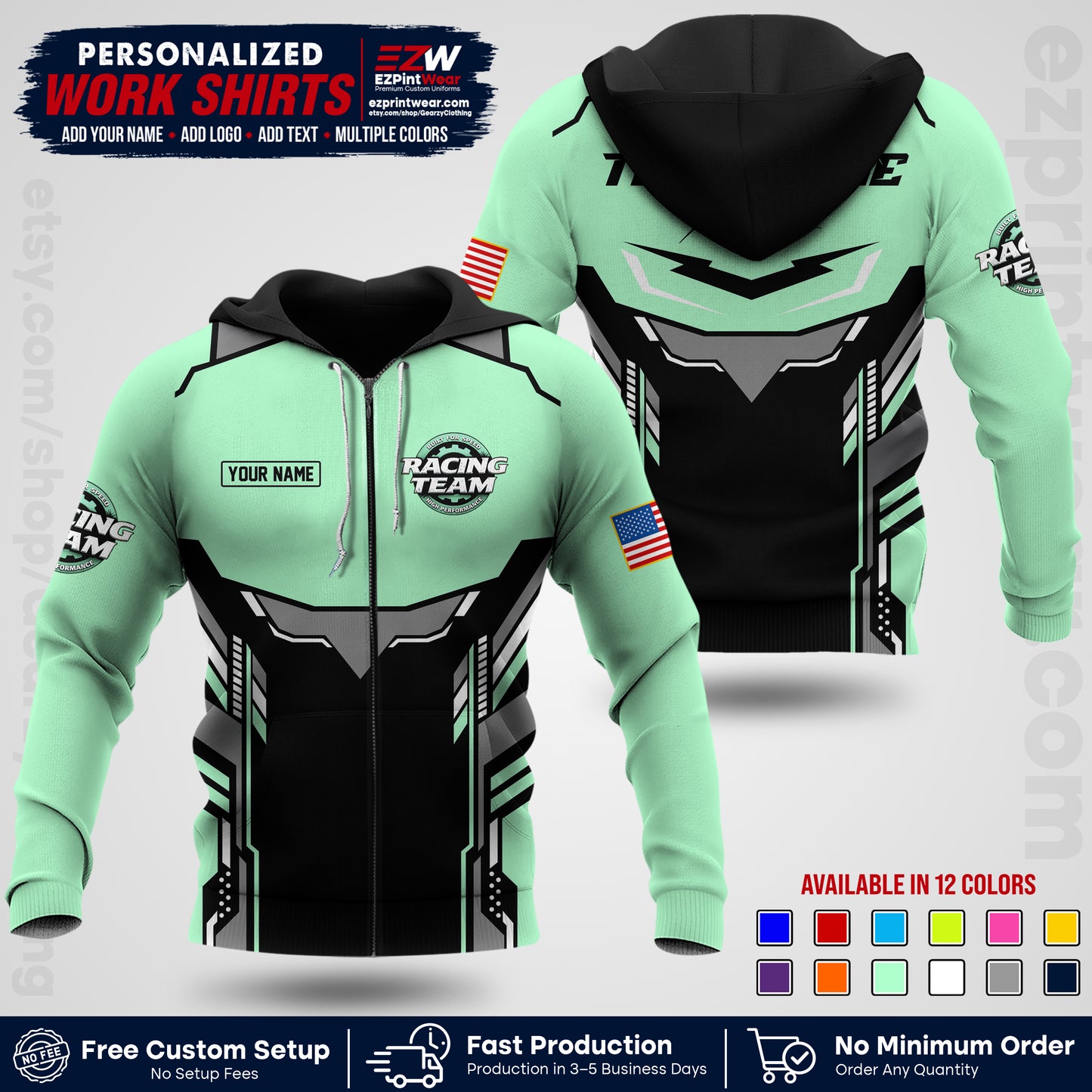Custom Racing Shirt with Name, Logo & Text | Race Team Uniform | Crew Apparel RC11