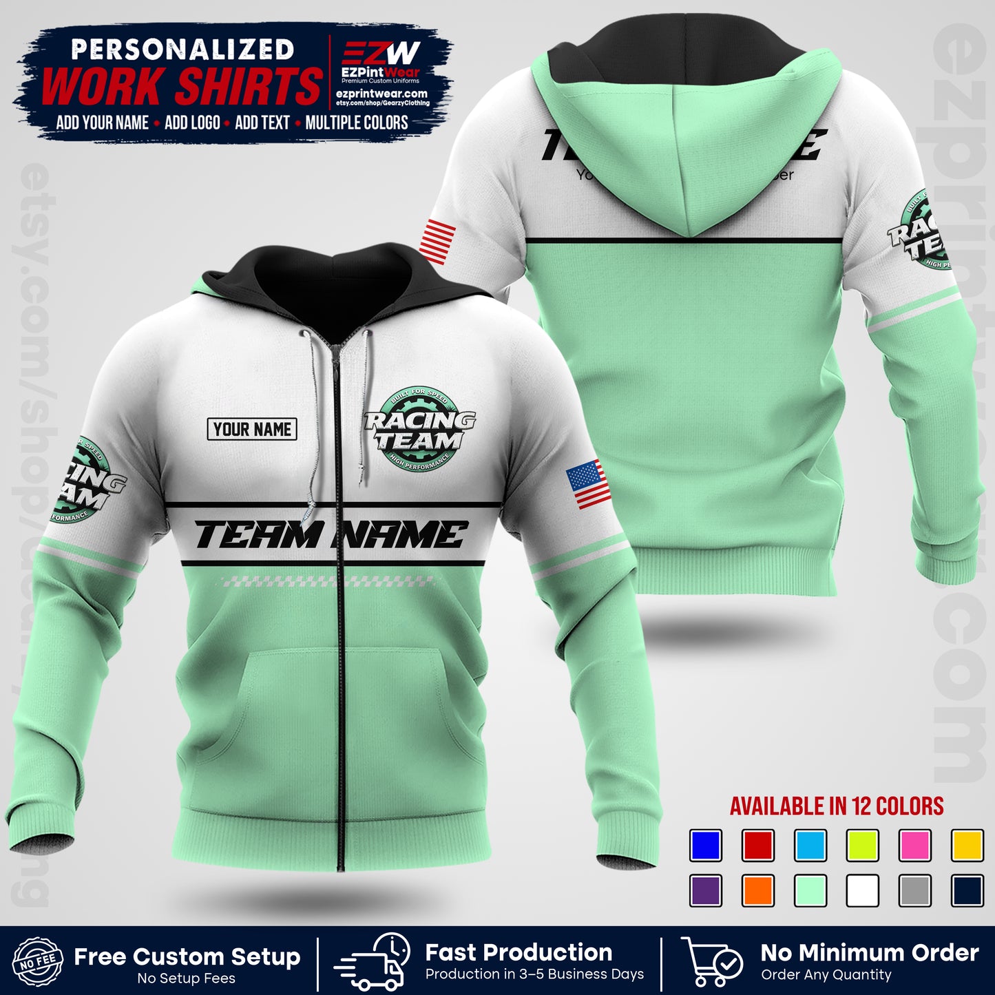 Custom Racing Shirt with Name, Logo & Text | Race Team Uniform | Crew Apparel RC12
