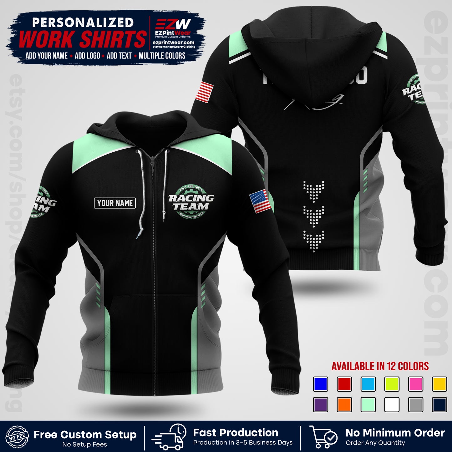 Custom Racing Shirt with Name, Logo & Text | Race Team Uniform | Crew Apparel RC09