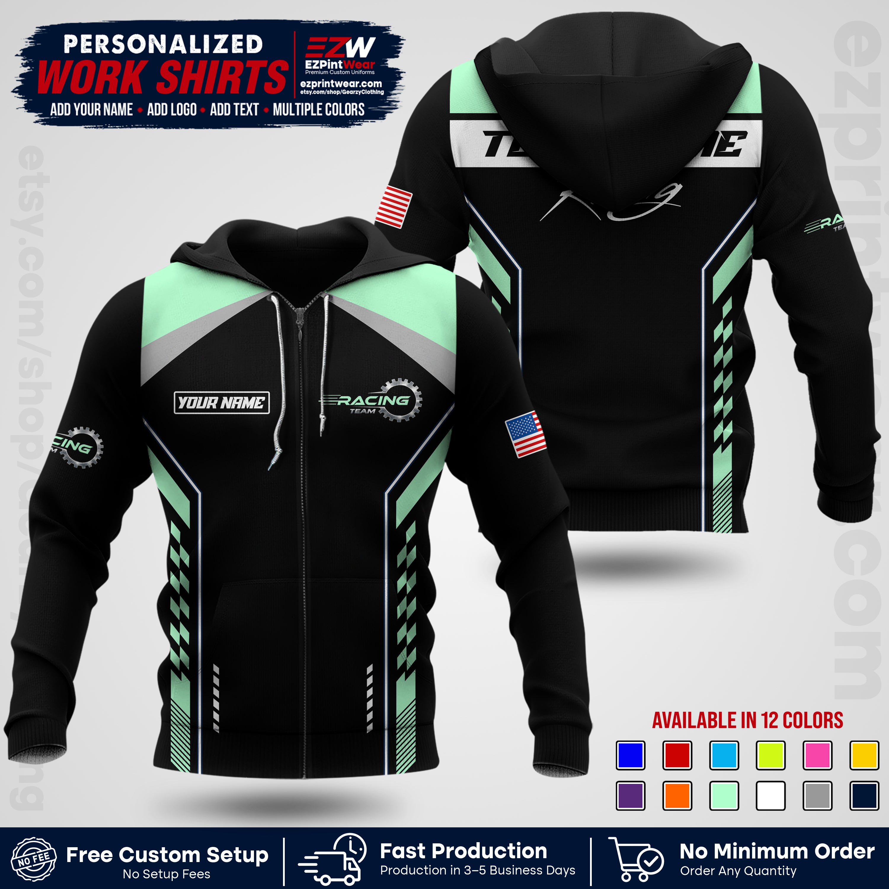 Custom Racing Shirt with Name, Logo & Text | Race Team Uniform | Crew Apparel RC13