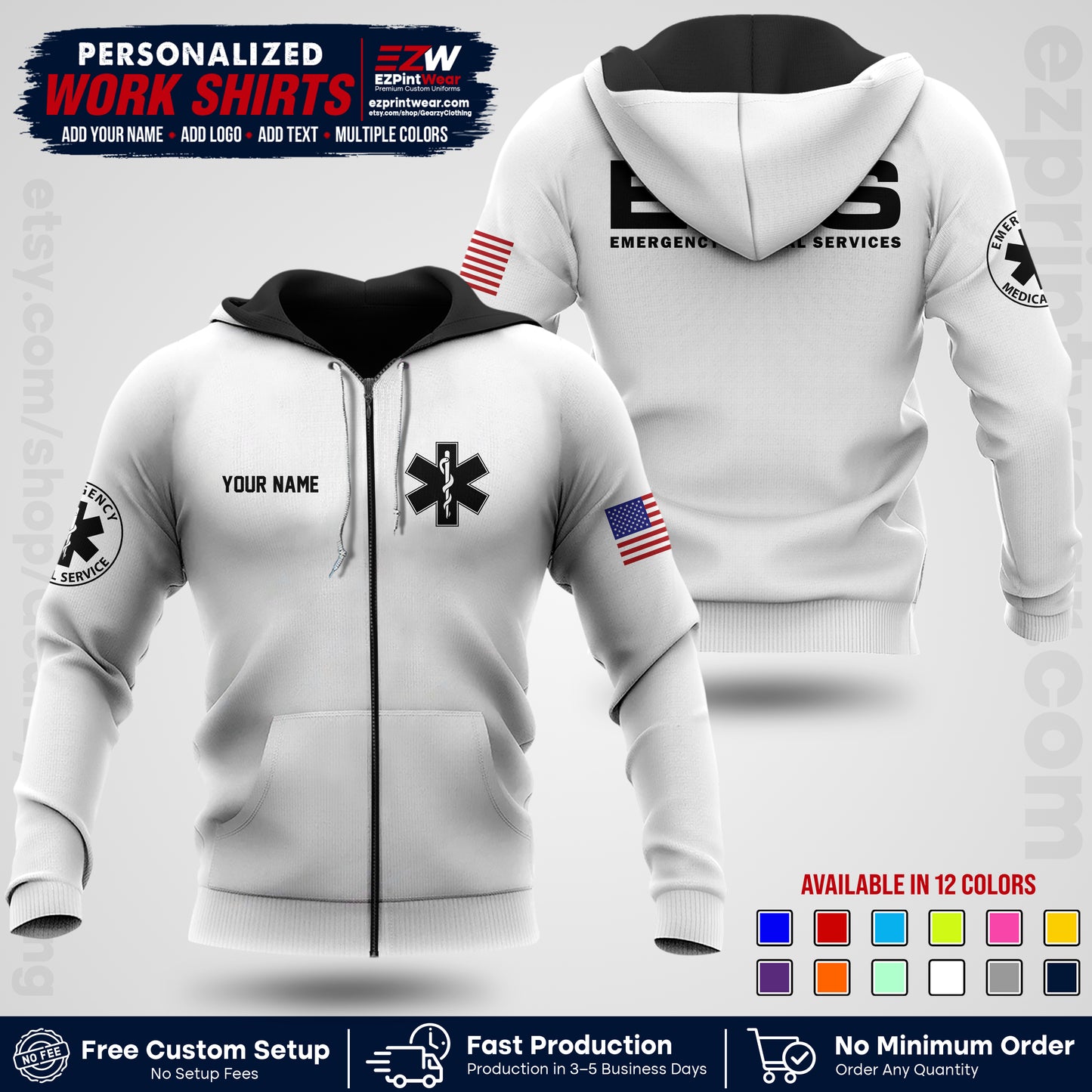 Custom EMS Shirt with Name, Logo & Text | EMS Team Uniform | First Responder Workwear EMSU01
