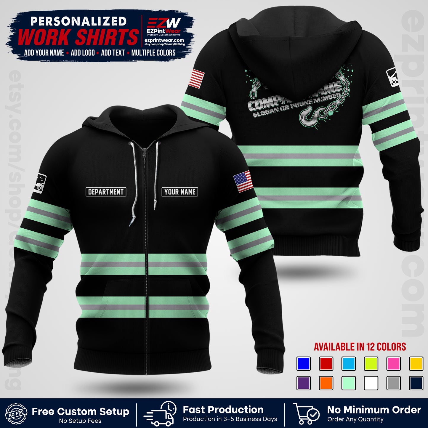 Custom Towing Workwear Uniform | Personalized Tow Truck Shirt | Non-Reflective Safety Stripe Apparel | Custom Towing Shirt | Tow Truck Apparel TW05