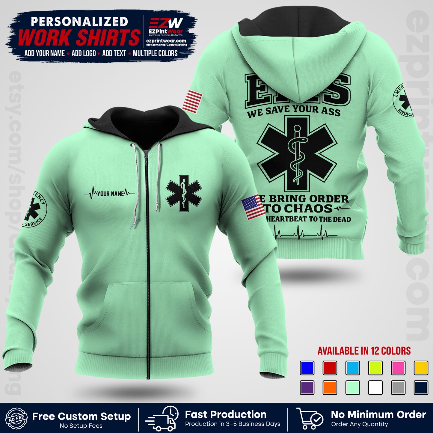 Custom EMS Shirt with Name, Logo & Text | EMS Team Uniform | First Responder Workwear EMSU05