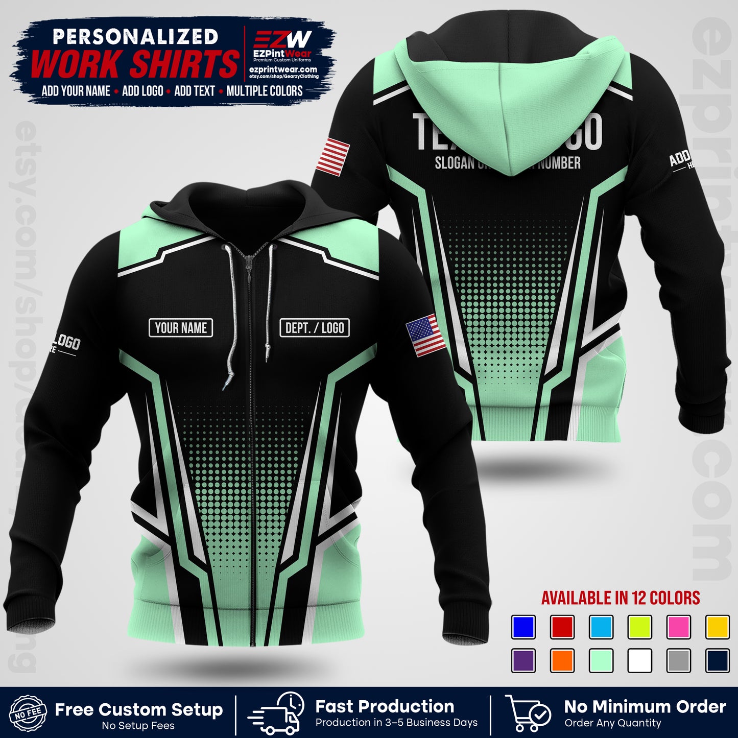 Custom All Over Print Work Uniform Shirt with Name, Logo & Text | Custom Hawaiian Shirt | Company Shirt | Employee Uniform UNF17