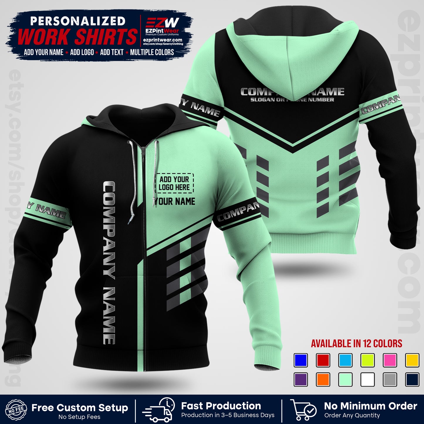 Custom All Over Print Work Uniform Shirt with Name, Logo & Text | Custom Hawaiian Shirt | Company Shirt | Employee Uniform UNF09