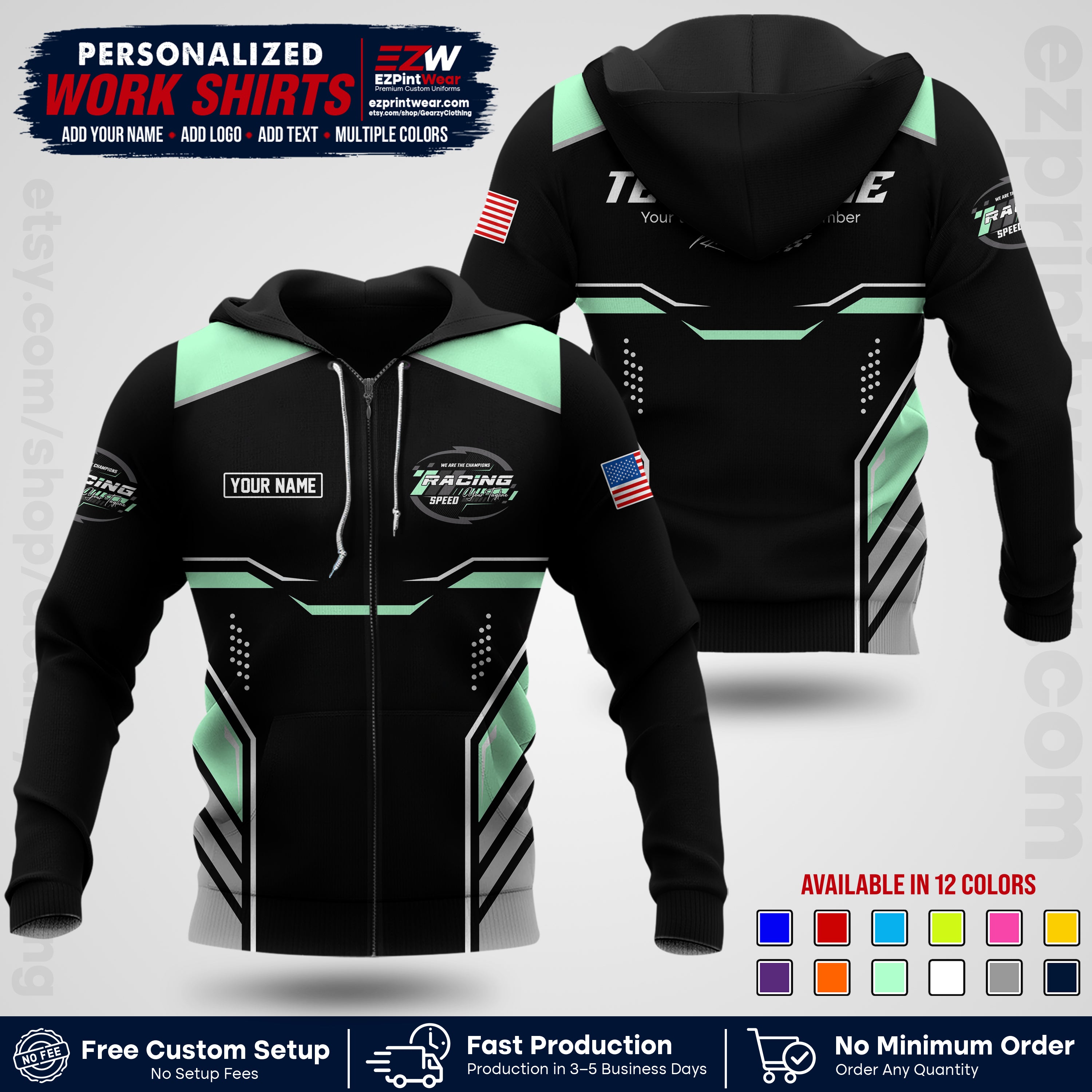 Custom Racing Shirt with Name, Logo & Text | Race Team Uniform | Crew Apparel RC10
