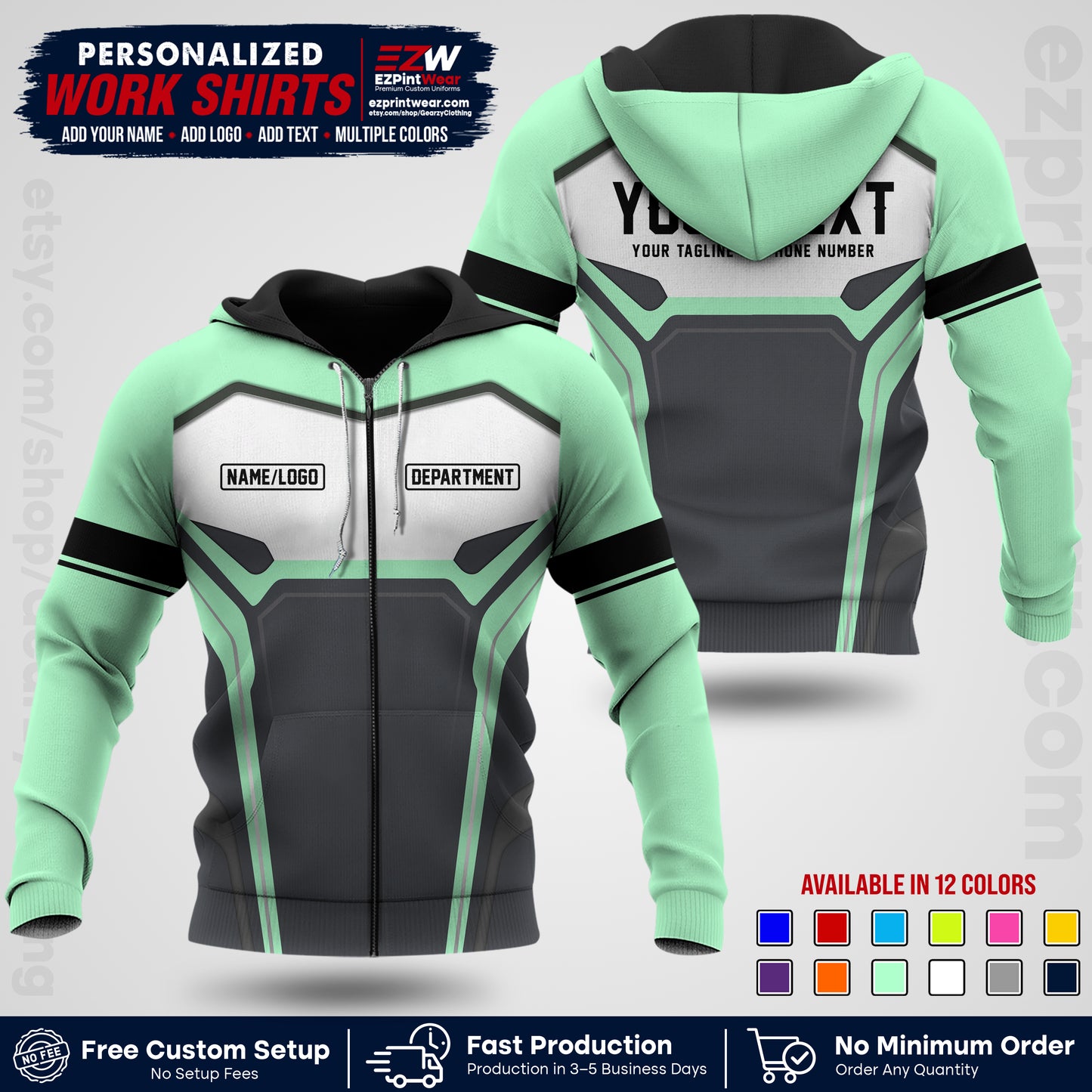 Custom All Over Print Work Uniform Shirt with Name, Logo & Text | Custom Hawaiian Shirt | Company Shirt | Employee Uniform UNF05