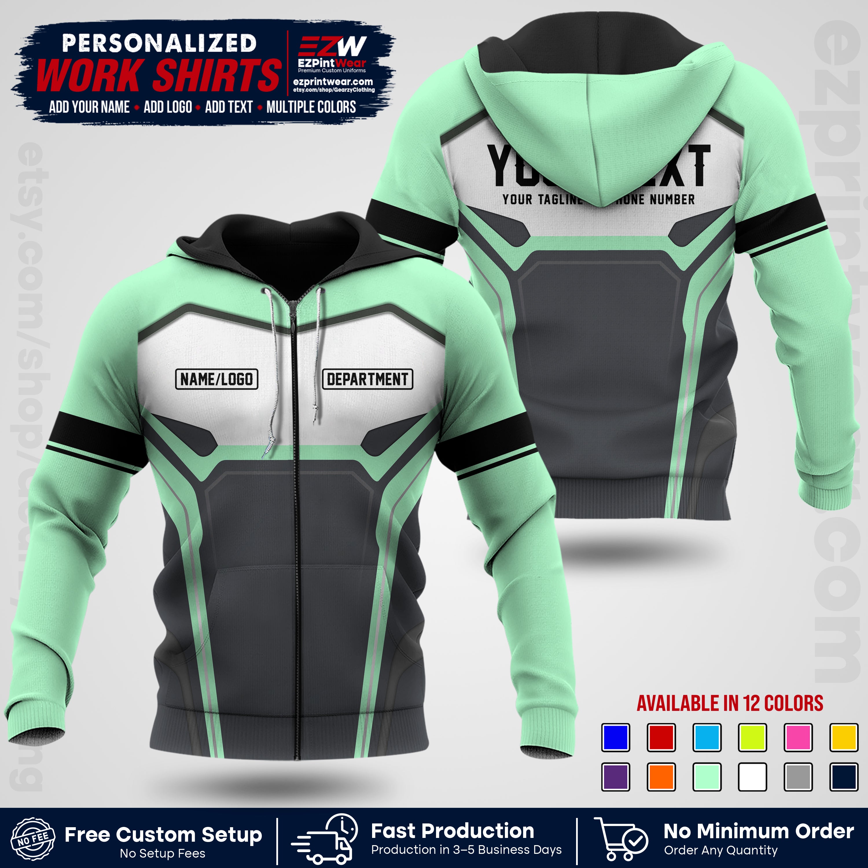 Custom All Over Print Work Uniform Shirt with Name, Logo & Text | Custom Hawaiian Shirt | Company Shirt | Employee Uniform UNF05