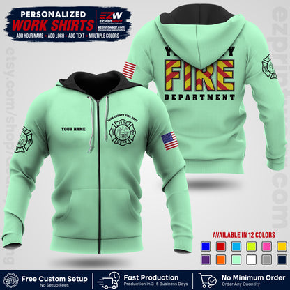 Custom Fire Department Shirt with Name, City Logo & Text | Firefighter Uniform | Button Up Work Shirt FF05