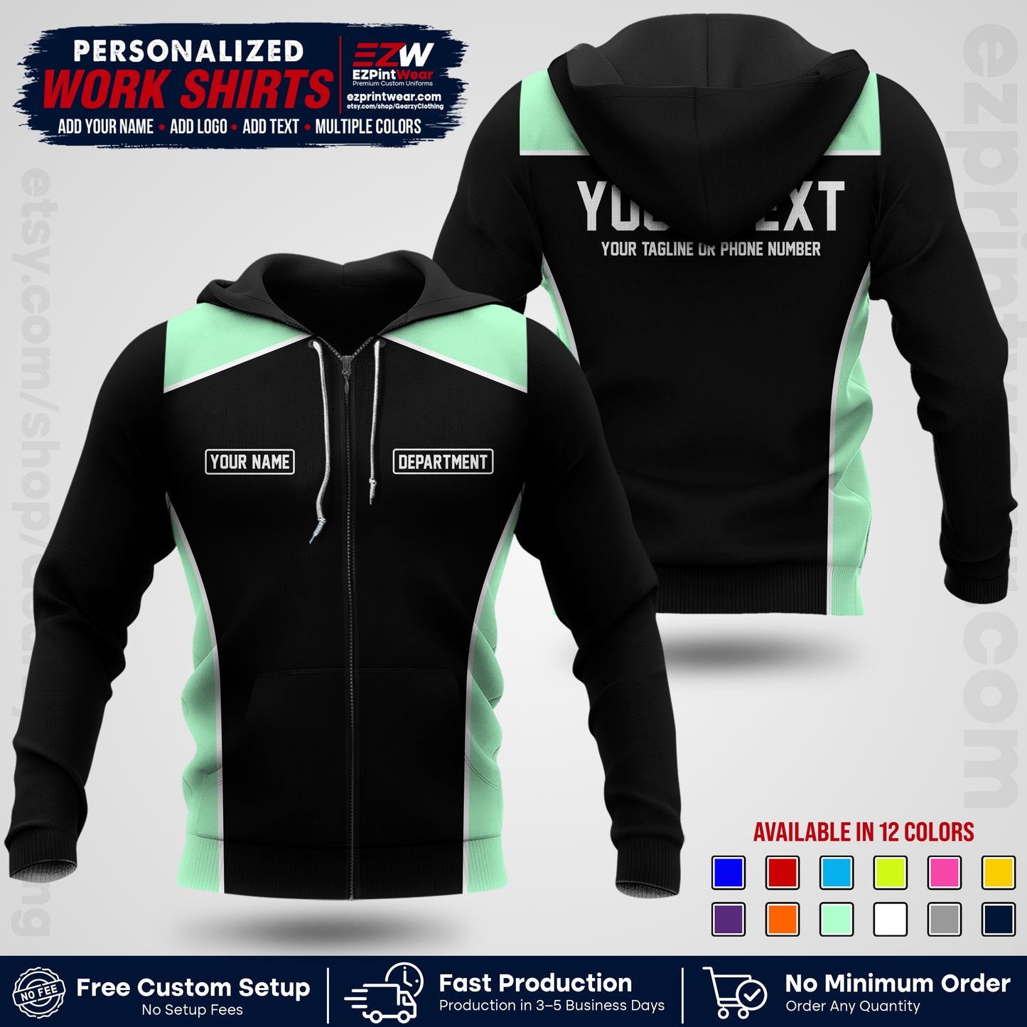 Custom All Over Print Work Uniform Shirt with Name, Logo & Text | Custom Hawaiian Shirt | Company Shirt | Employee Uniform UNF12