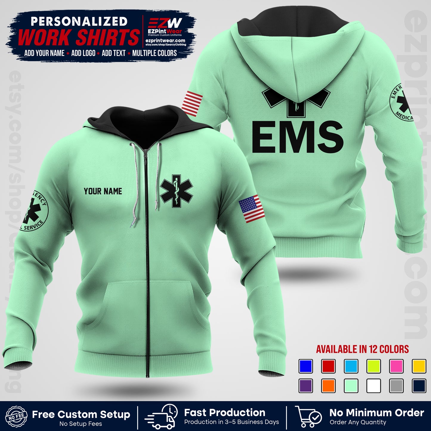 Custom EMS Shirt with Name, Logo & Text | EMS Team Uniform | First Responder Workwear EMSU02