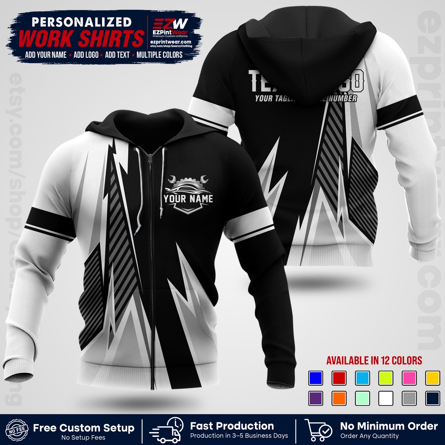 Custom Mechanic Work Shirt with Name, Logo & Text | Auto Shop Uniform | Workwear MCN 01