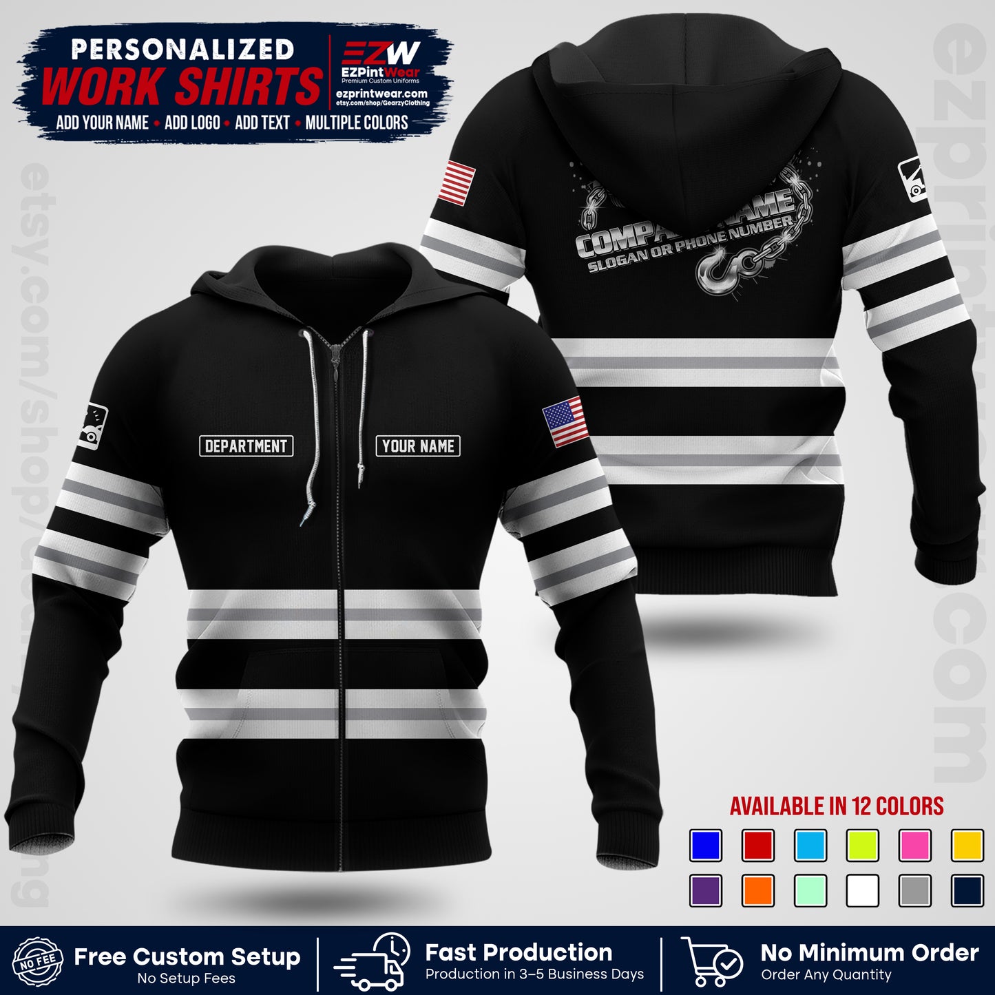 Custom Towing Workwear Uniform | Personalized Tow Truck Shirt | Non-Reflective Safety Stripe Apparel | Custom Towing Shirt | Tow Truck Apparel TW05