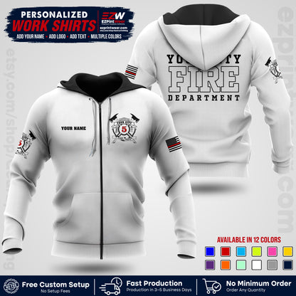 Custom Fire Department Shirt with Name, City Logo & Text | Firefighter Uniform | Button Up Work Shirt FF07