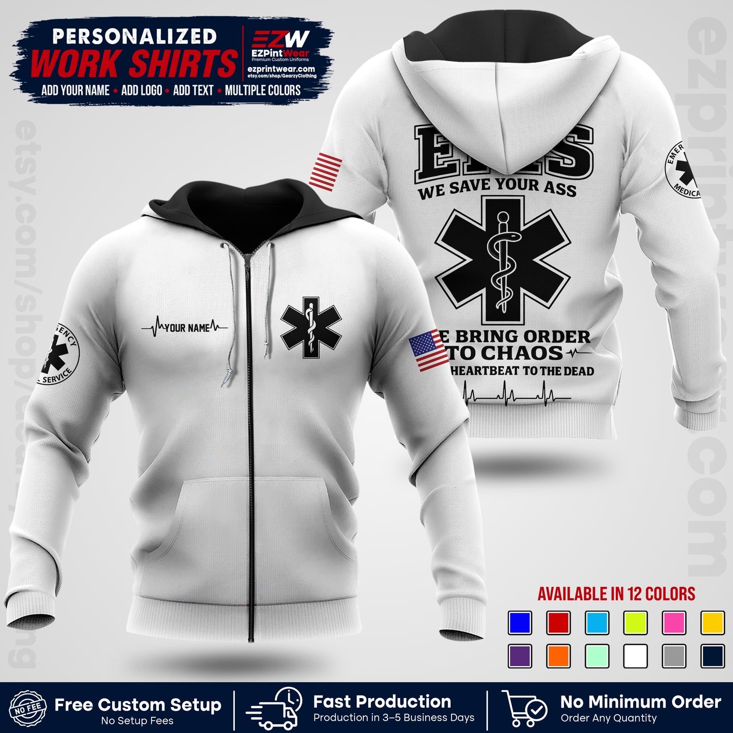 Custom EMS Shirt with Name, Logo & Text | EMS Team Uniform | First Responder Workwear EMSU05