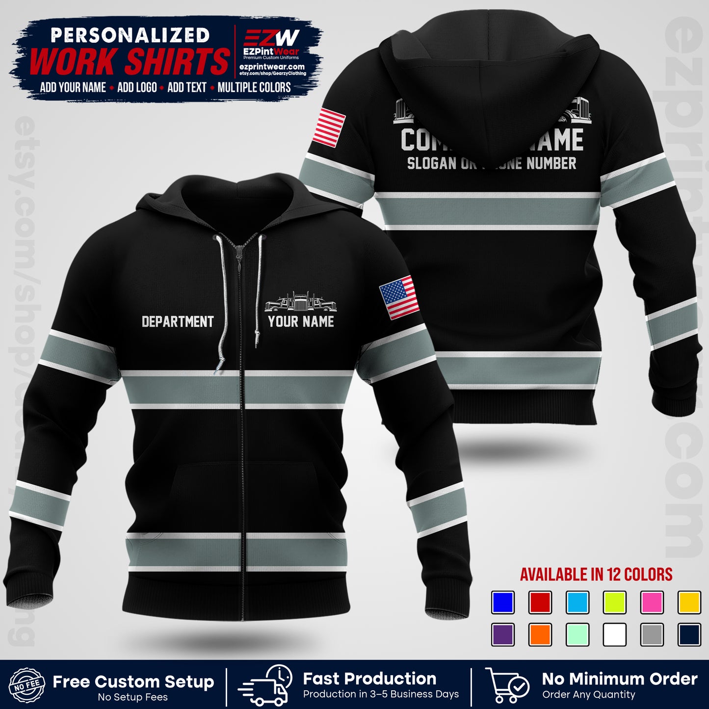 Personalized Truck Driver Workwear Uniform | Custom Safety Stripe Apparel | Non-Reflective Reflective Style Design TW04