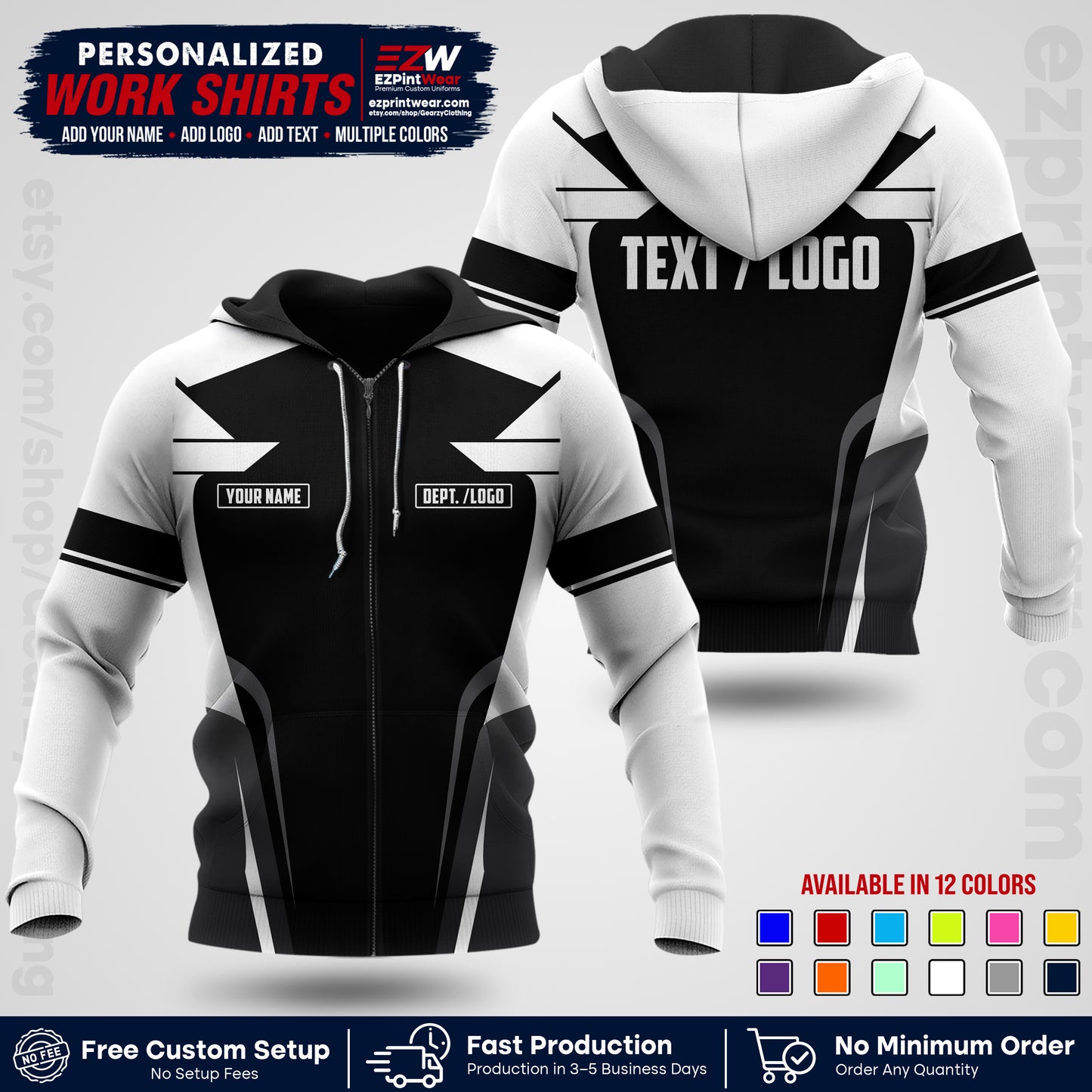 Custom All Over Print Work Uniform Shirt with Name, Logo & Text | Custom Hawaiian Shirt | Company Shirt | Employee Uniform UNF01