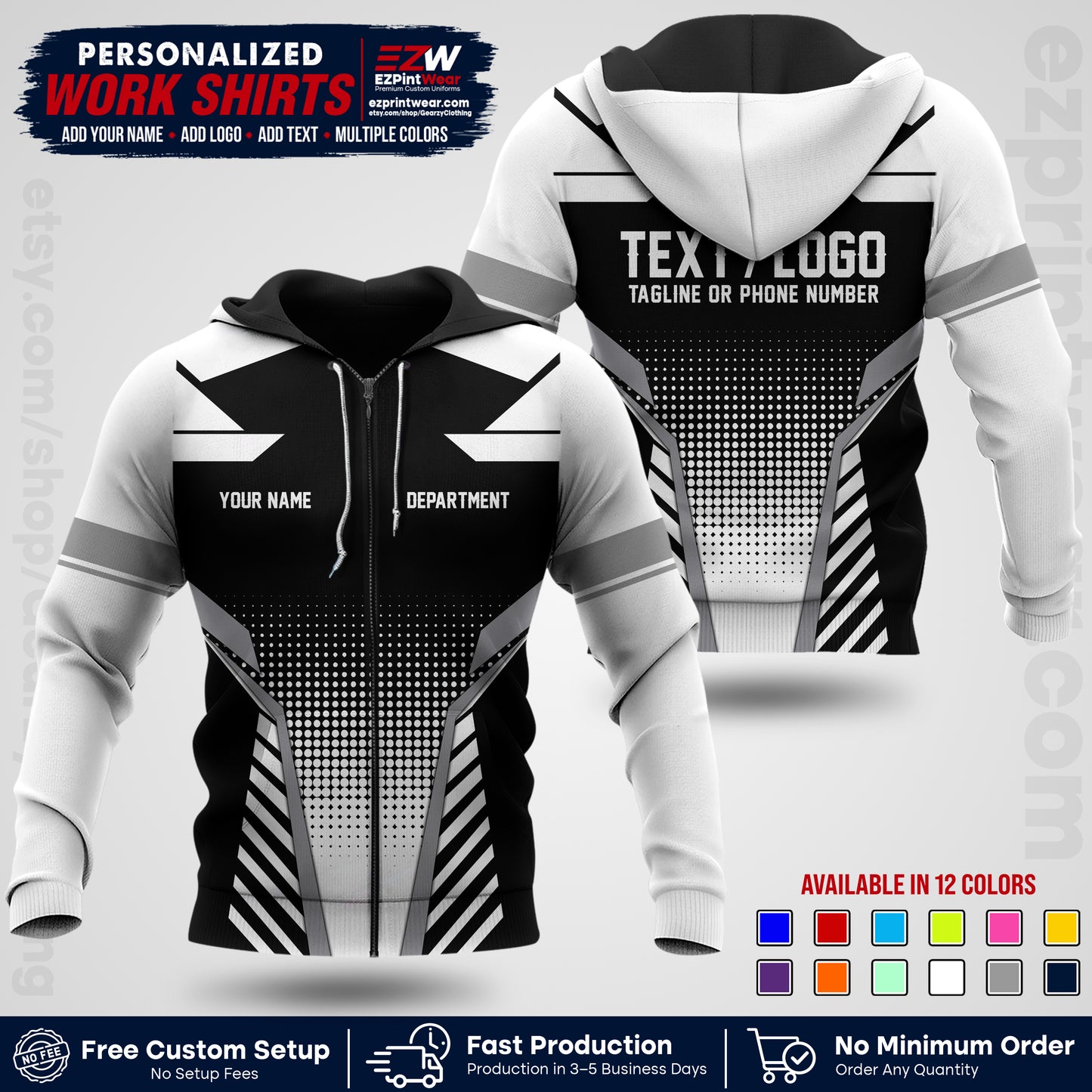 Custom All Over Print Work Uniform Shirt with Name, Logo & Text | Custom Hawaiian Shirt | Company Shirt | Employee Uniform UNF06