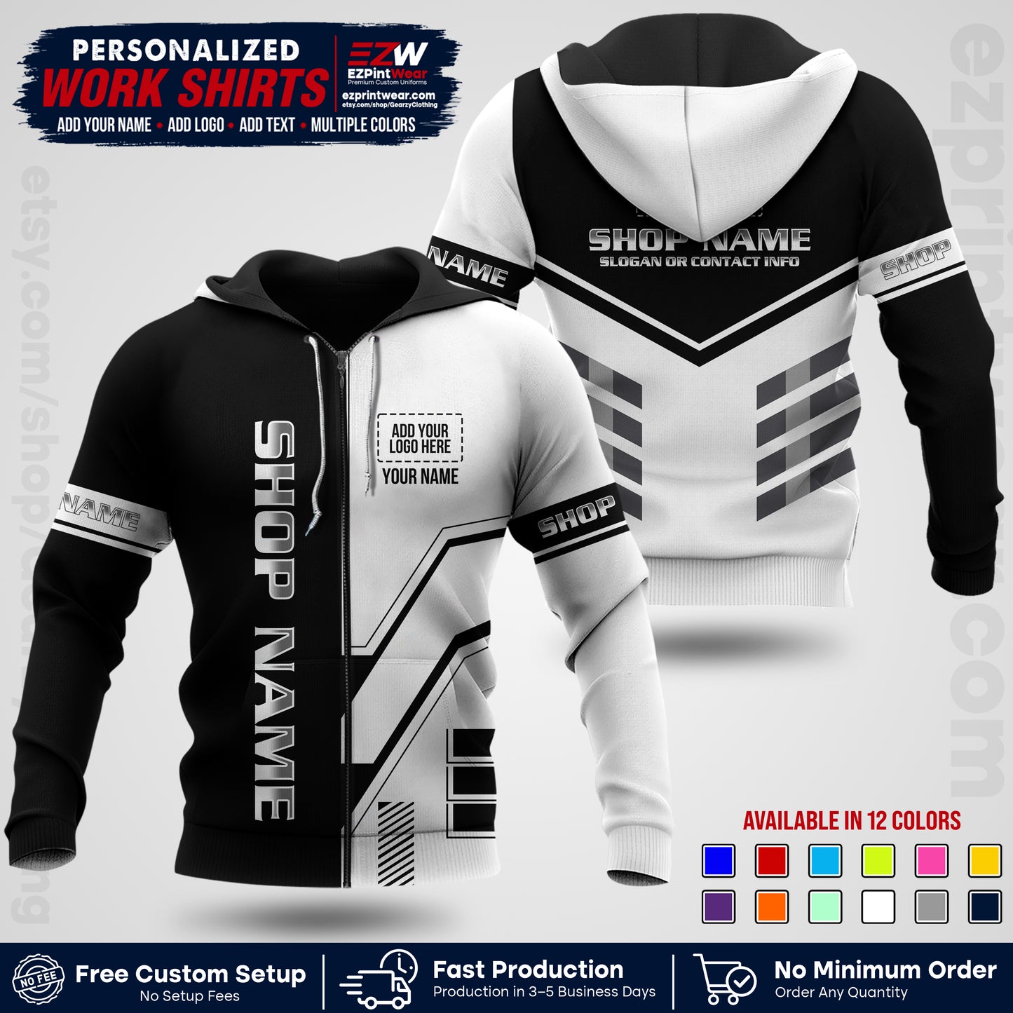 Custom All Over Print Work Uniform Shirt with Name, Logo & Text | Custom Hawaiian Shirt | Company Shirt | Employee Uniform UNF11