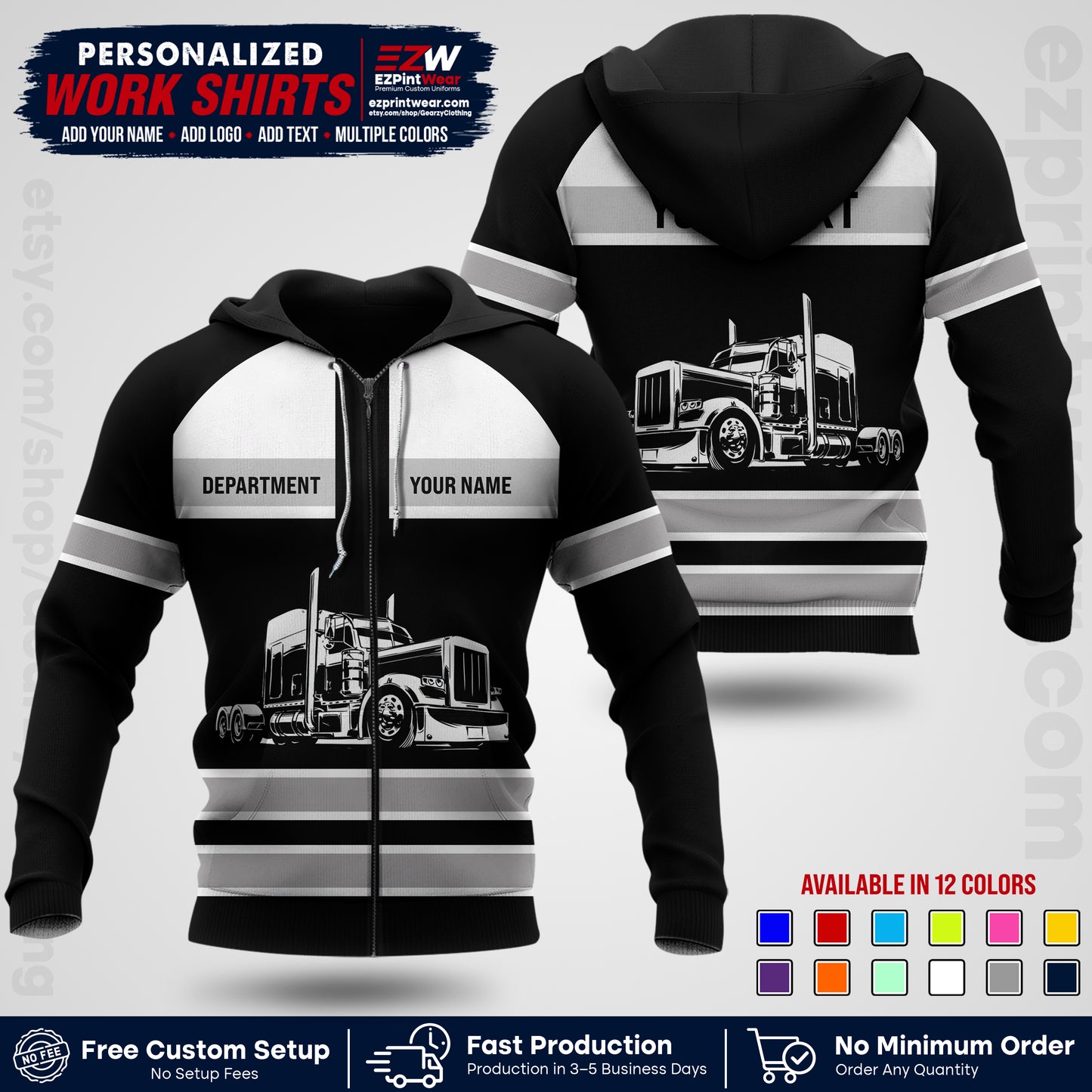 Personalized Truck Driver Workwear Uniform | Custom Safety Stripe Apparel | Non-Reflective Reflective Style Design TW02
