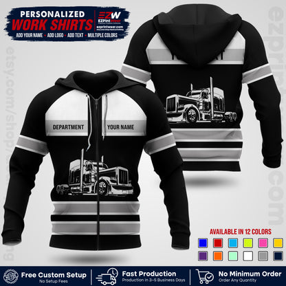 Personalized Truck Driver Workwear Uniform | Custom Safety Stripe Apparel | Non-Reflective Reflective Style Design TW02