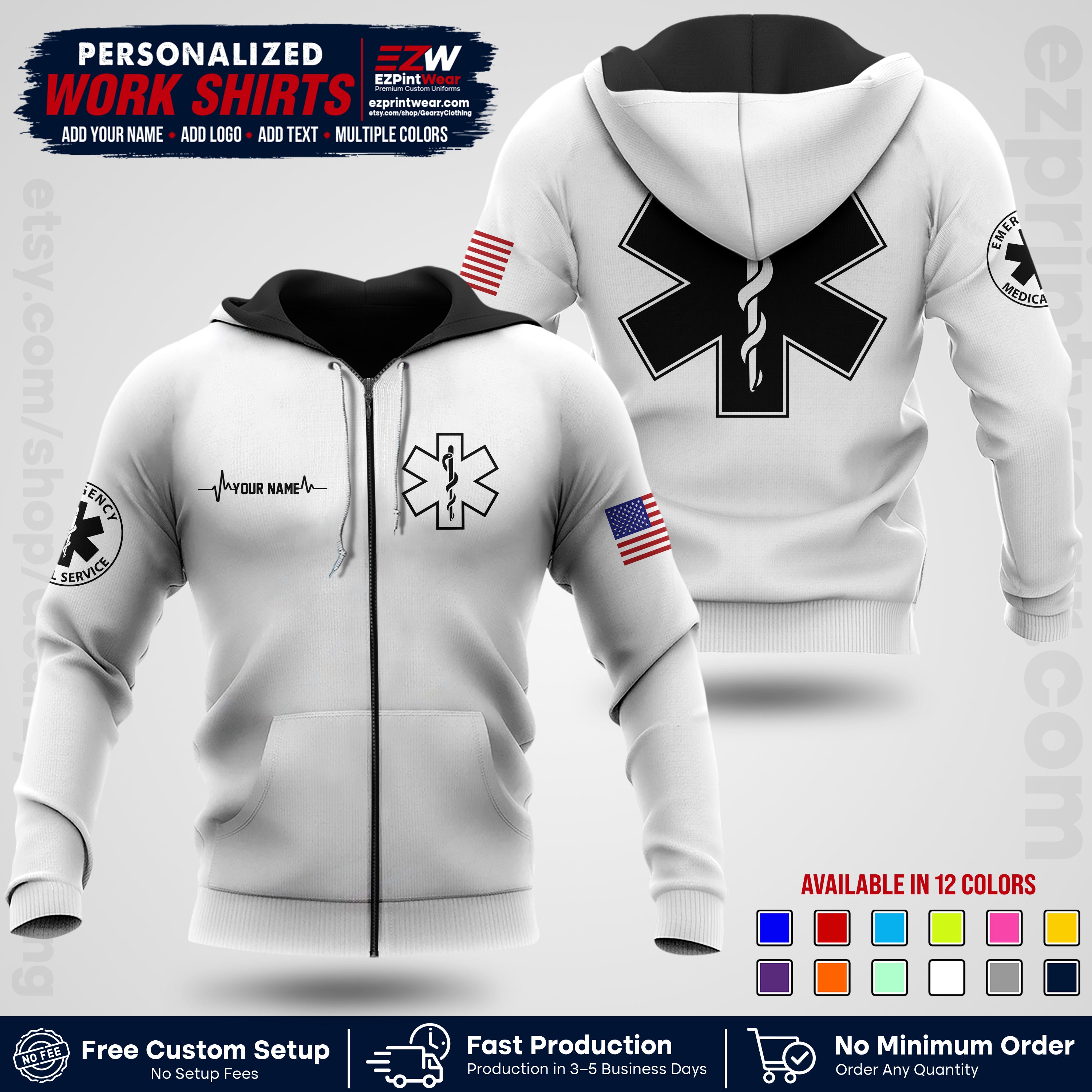 Custom EMS Shirt with Name, Logo & Text | EMS Team Uniform | First Responder Workwear EMSU04
