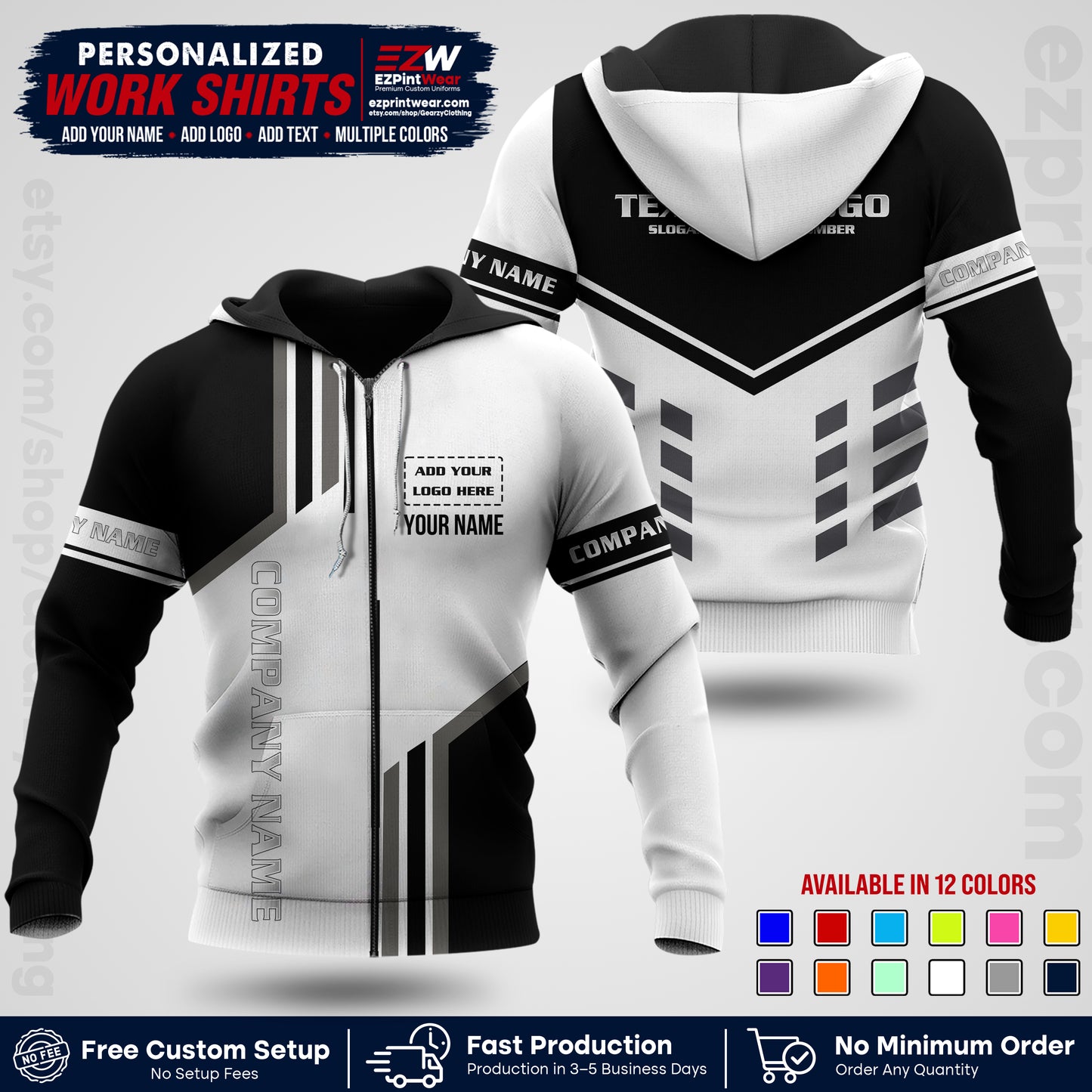Custom All Over Print Work Uniform Shirt with Name, Logo & Text | Custom Hawaiian Shirt | Company Shirt | Employee Uniform UNF10