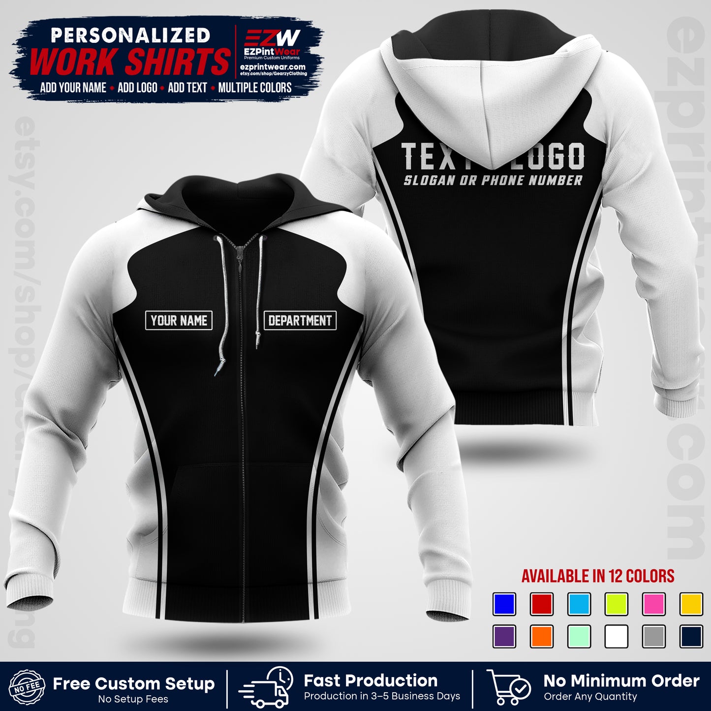 Custom All Over Print Work Uniform Shirt with Name, Logo & Text | Custom Hawaiian Shirt | Company Shirt | Employee Uniform UNF16