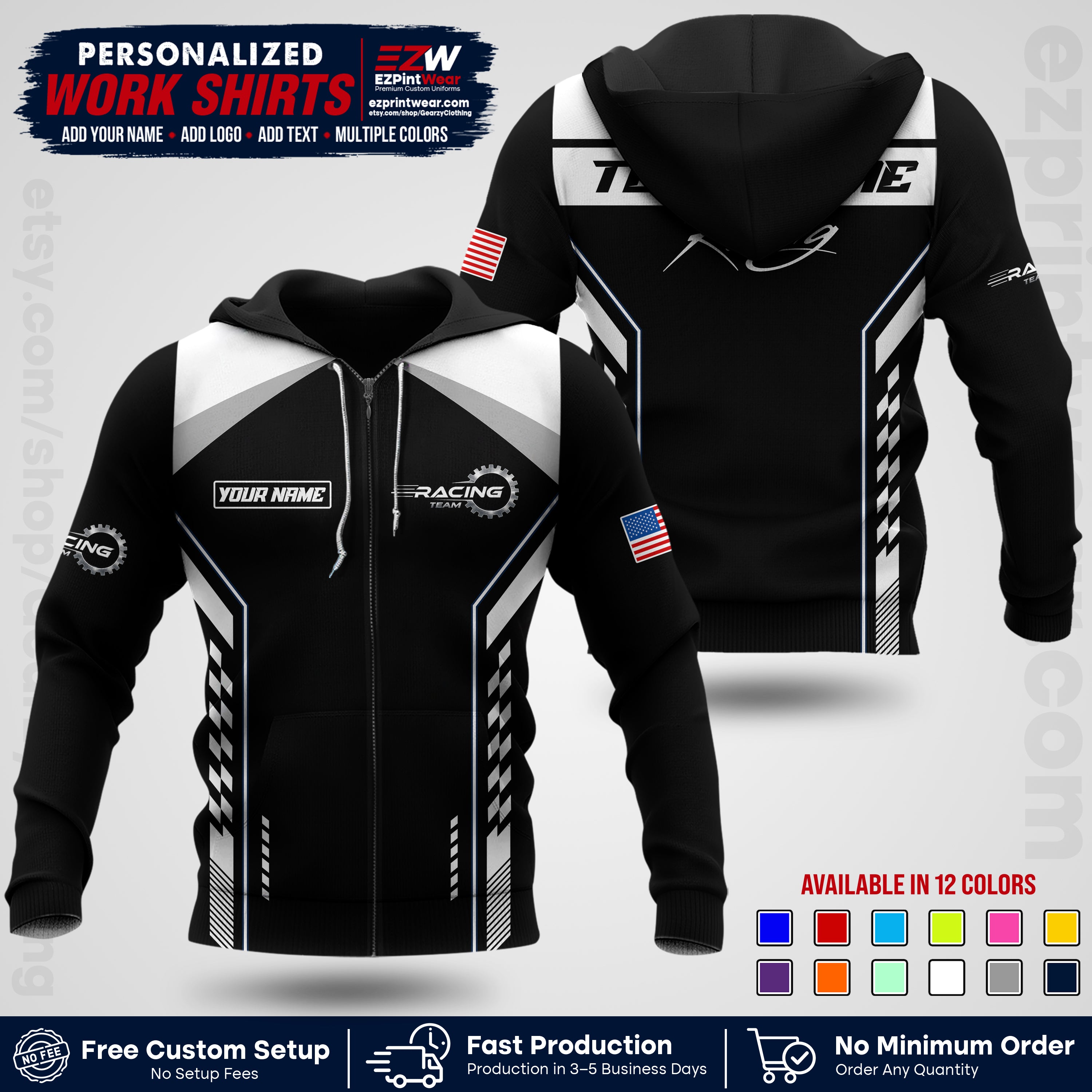 Custom Racing Shirt with Name, Logo & Text | Race Team Uniform | Crew Apparel RC13