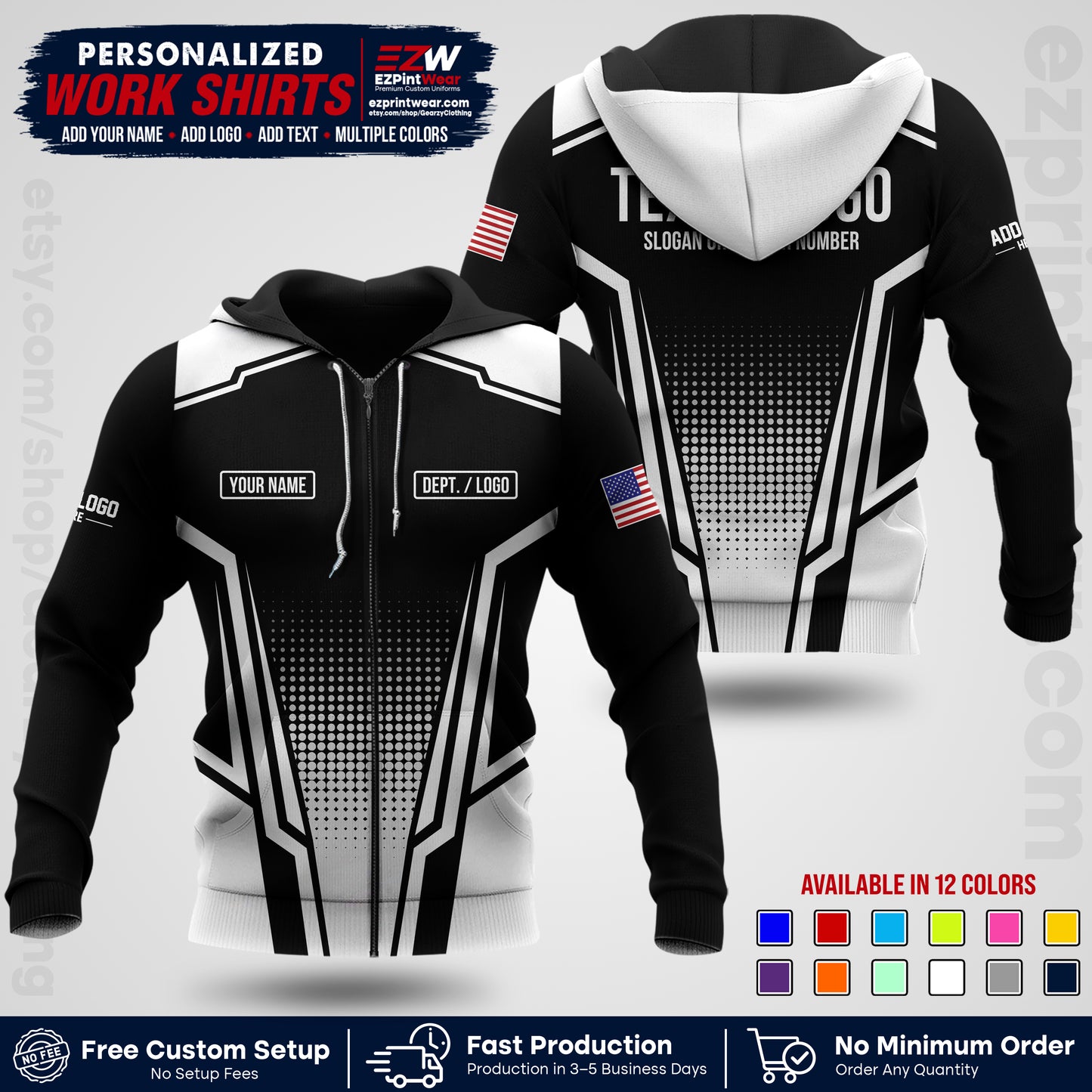 Custom All Over Print Work Uniform Shirt with Name, Logo & Text | Custom Hawaiian Shirt | Company Shirt | Employee Uniform UNF17