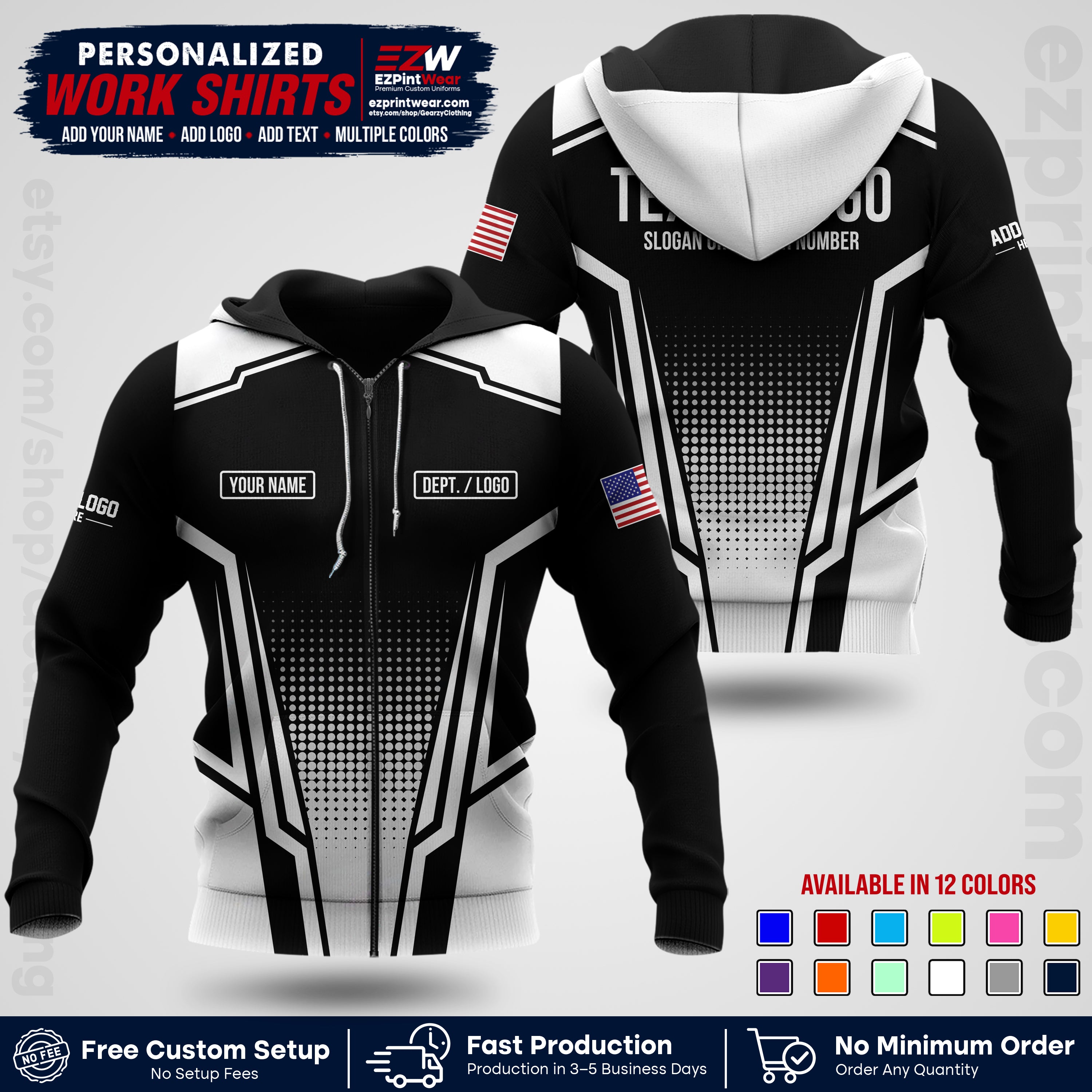 Custom All Over Print Work Uniform Shirt with Name, Logo & Text | Custom Hawaiian Shirt | Company Shirt | Employee Uniform UNF17