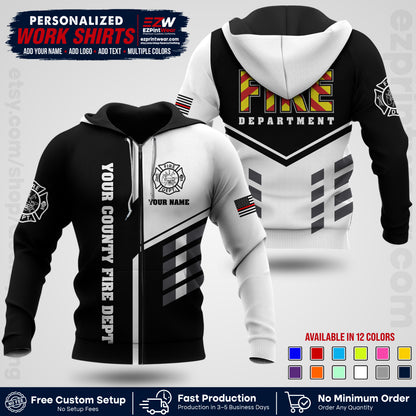 Custom Fire Department Shirt with Name, City Logo & Text | Firefighter Uniform | Button Up Work Shirt FF06