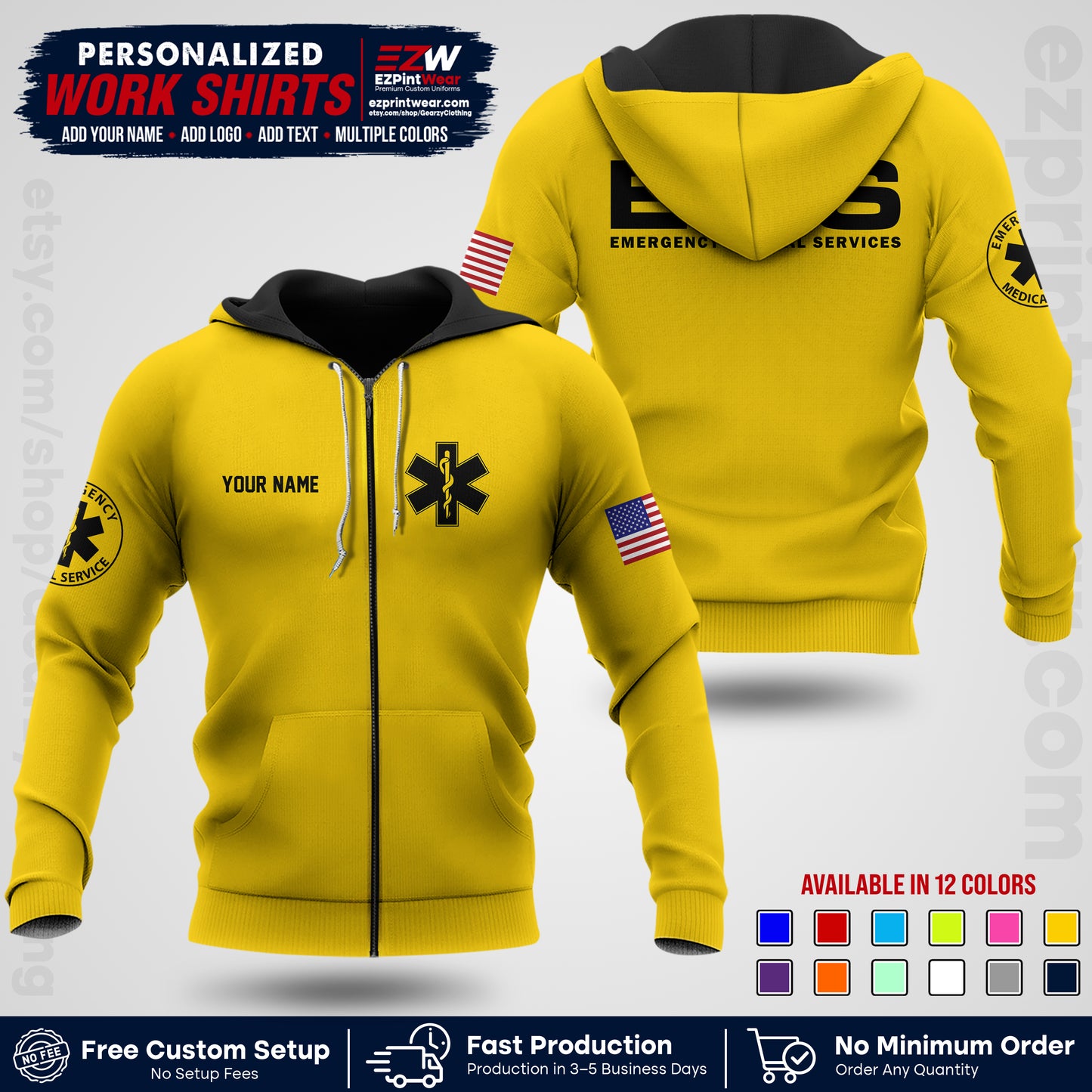 Custom EMS Shirt with Name, Logo & Text | EMS Team Uniform | First Responder Workwear EMSU01