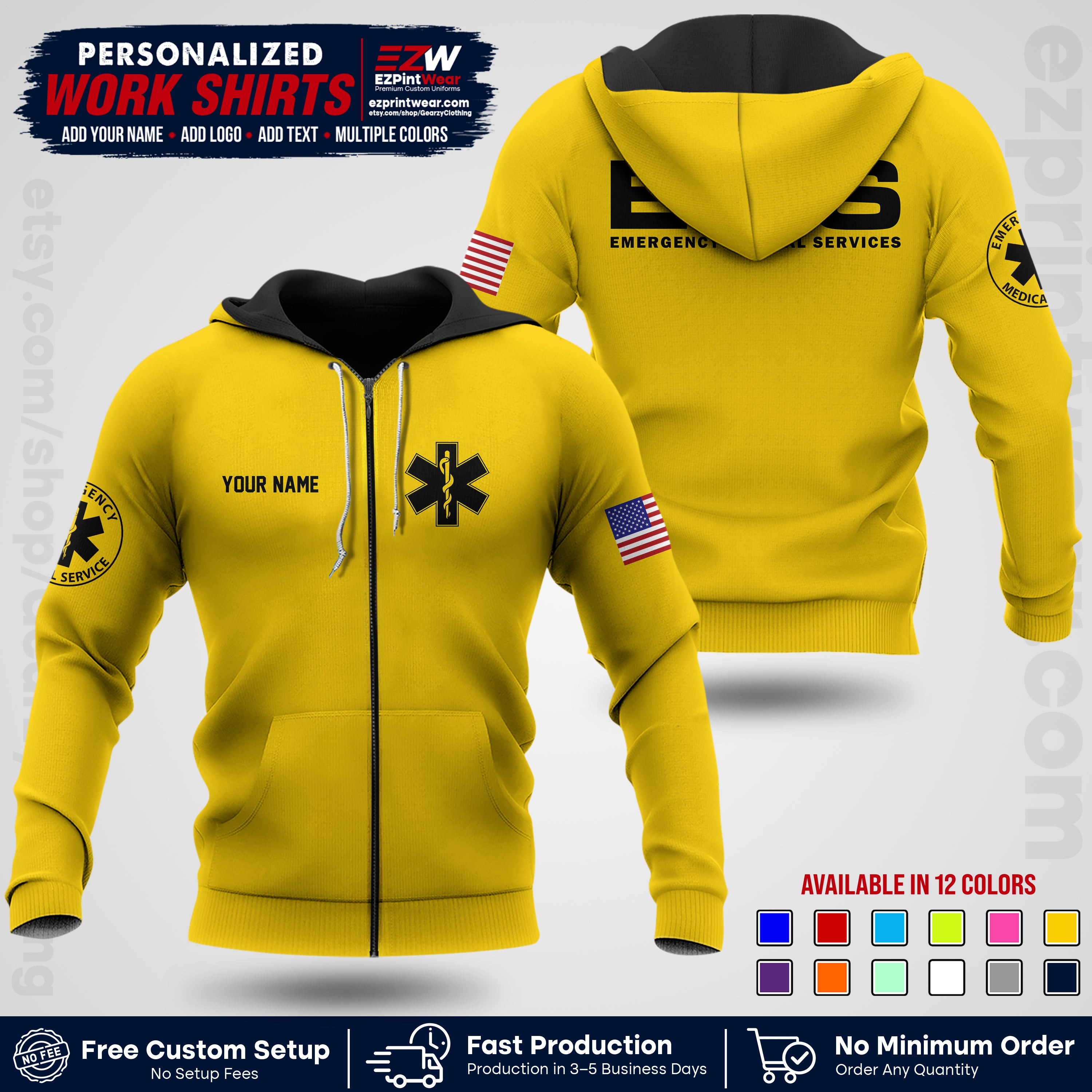 Custom EMS Shirt with Name, Logo & Text | EMS Team Uniform | First Responder Workwear EMSU01