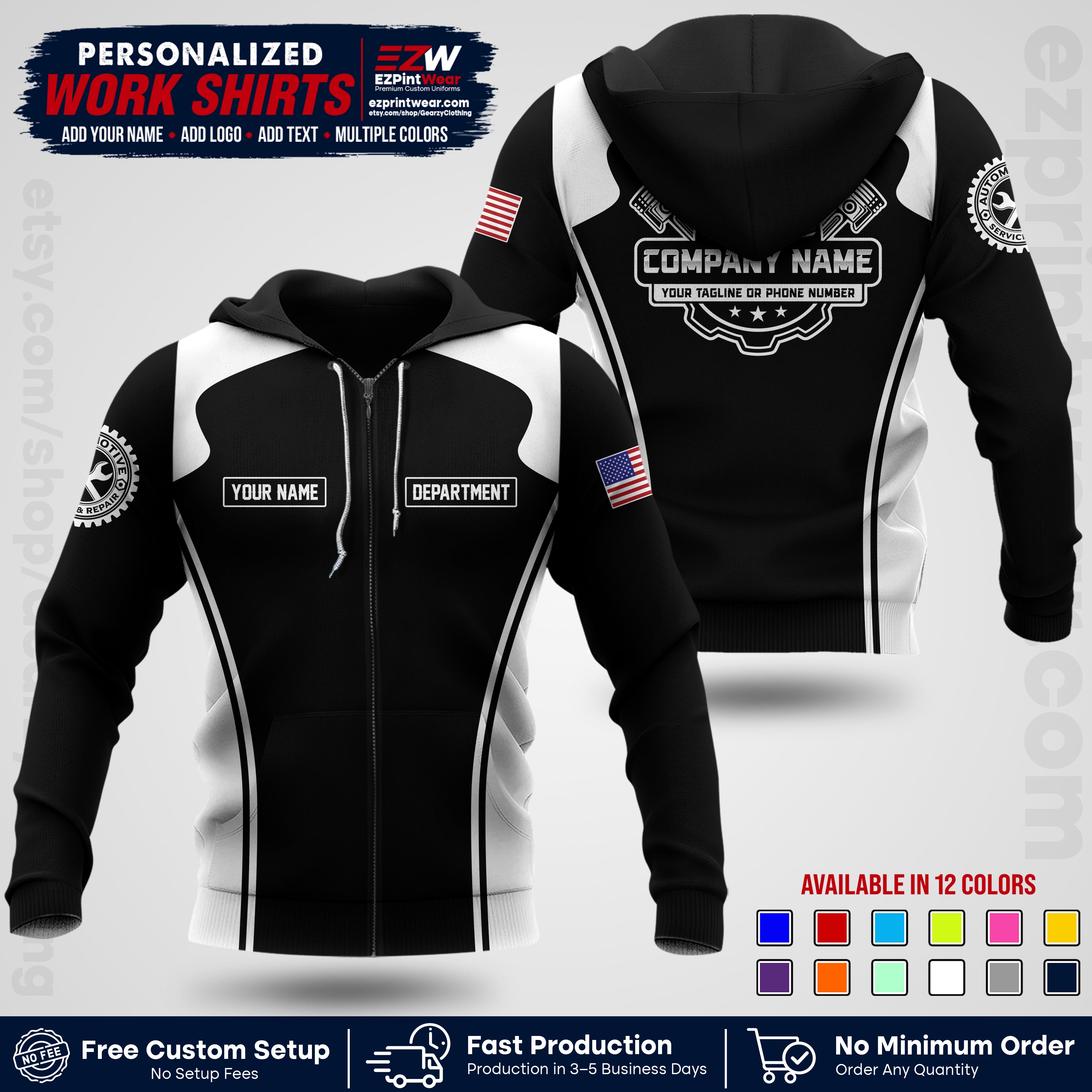 Custom Mechanic Work Shirt with Name, Logo & Text | Auto Shop Uniform | Workwear MCN 10