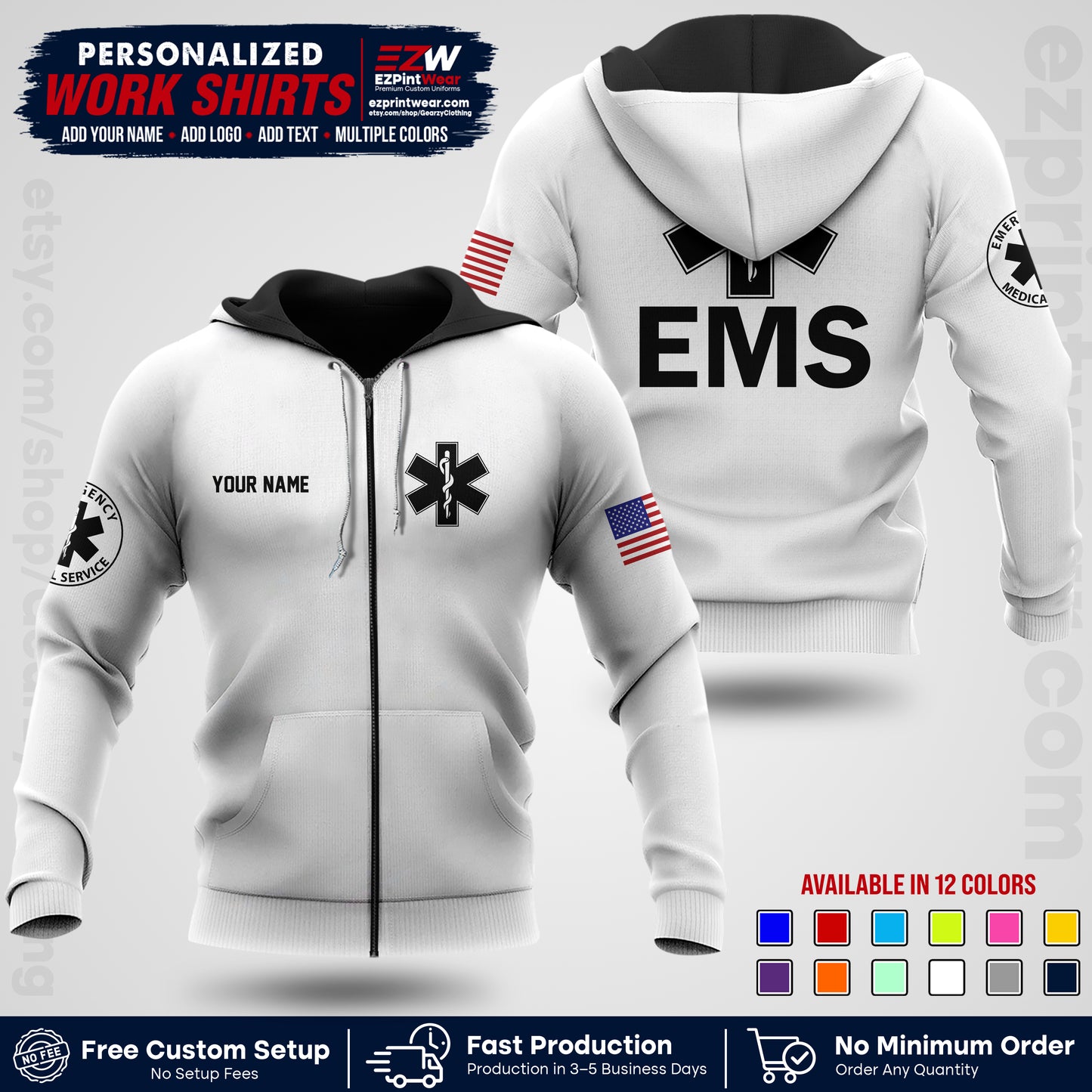 Custom EMS Shirt with Name, Logo & Text | EMS Team Uniform | First Responder Workwear EMSU02