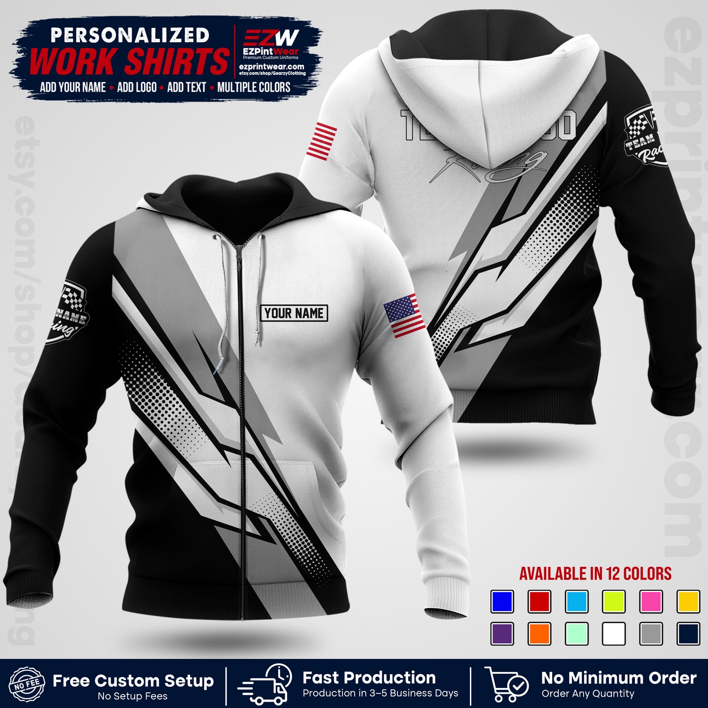 Custom Racing Shirt with Name, Logo & Text | Race Team Uniform | Crew Apparel RC01