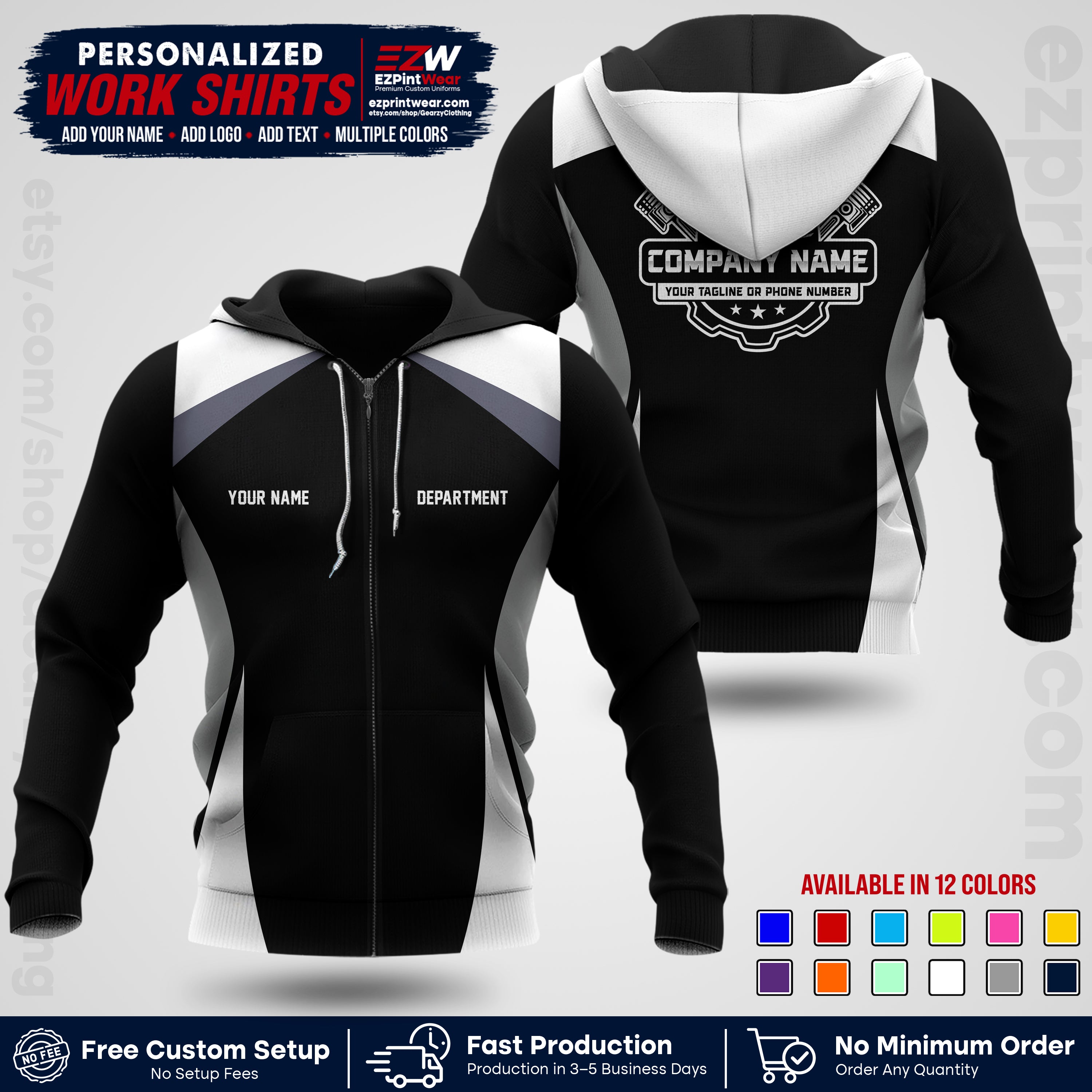 Custom Mechanic Work Shirt with Name, Logo & Text | Auto Shop Uniform | Workwear MCN 08