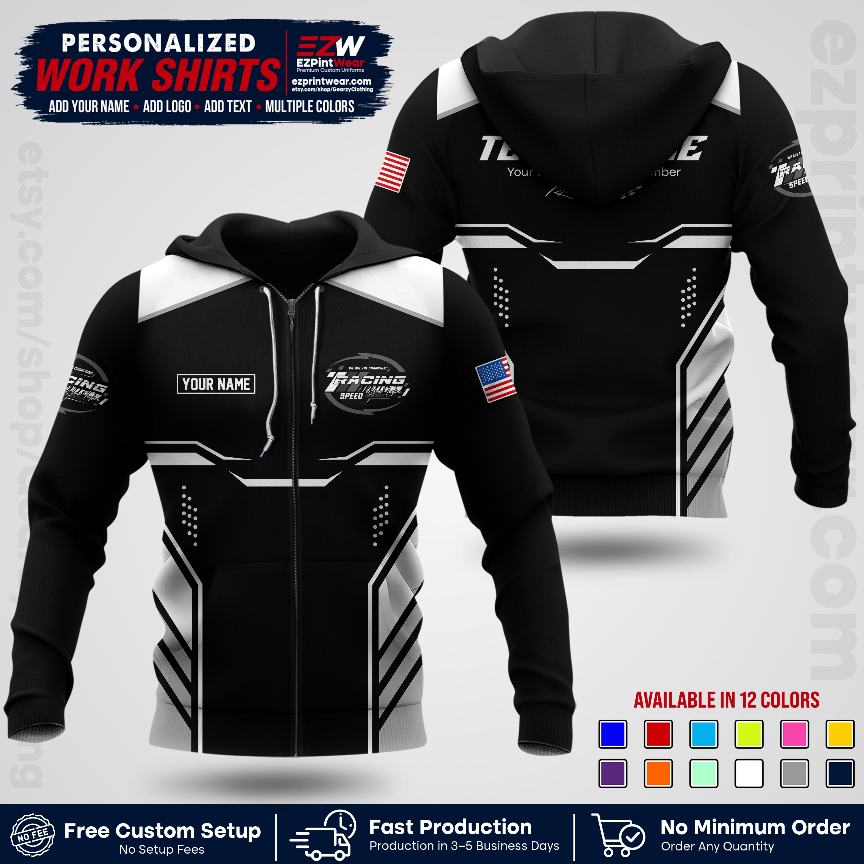 Custom Racing Shirt with Name, Logo & Text | Race Team Uniform | Crew Apparel RC10