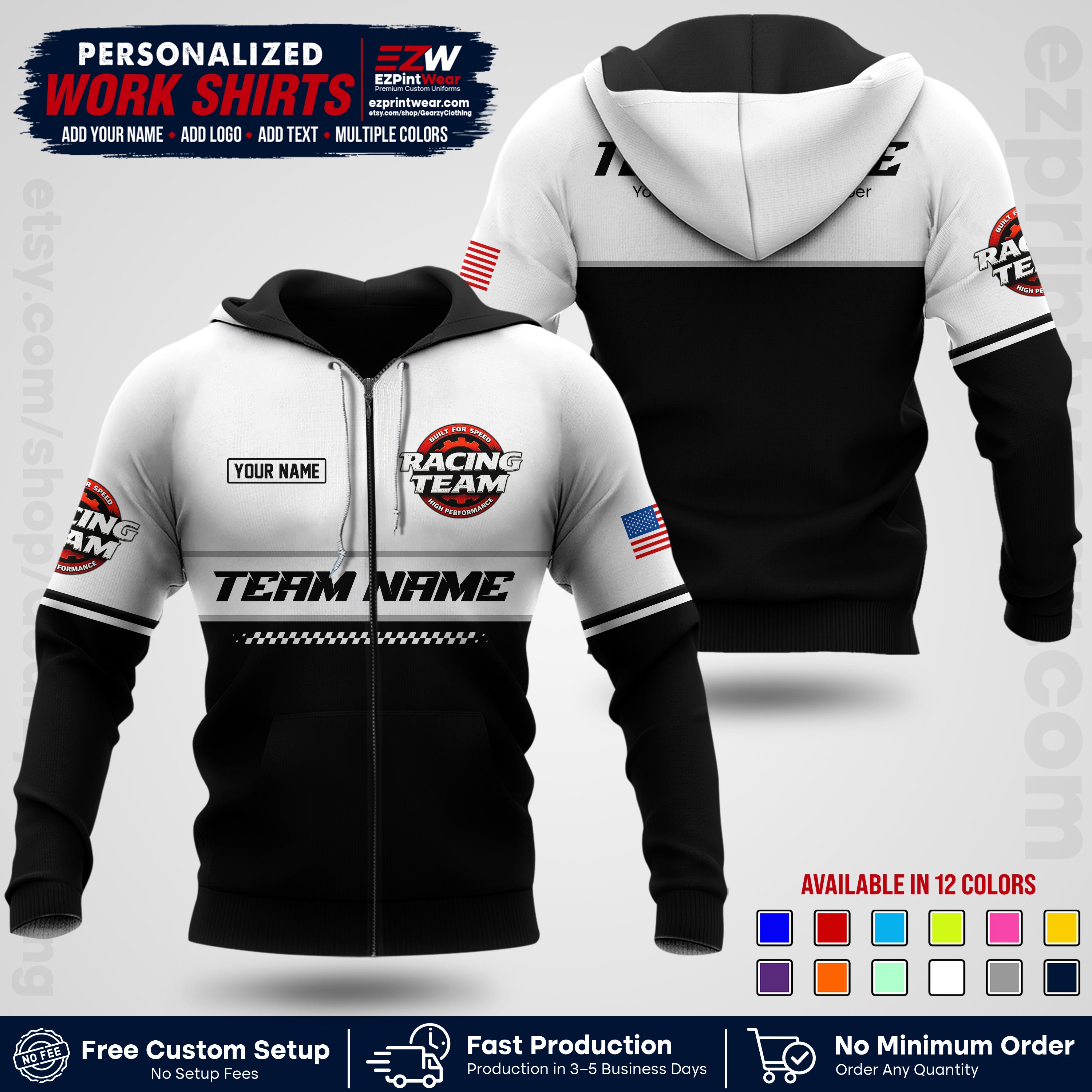 Custom Racing Shirt with Name, Logo & Text | Race Team Uniform | Crew Apparel RC12