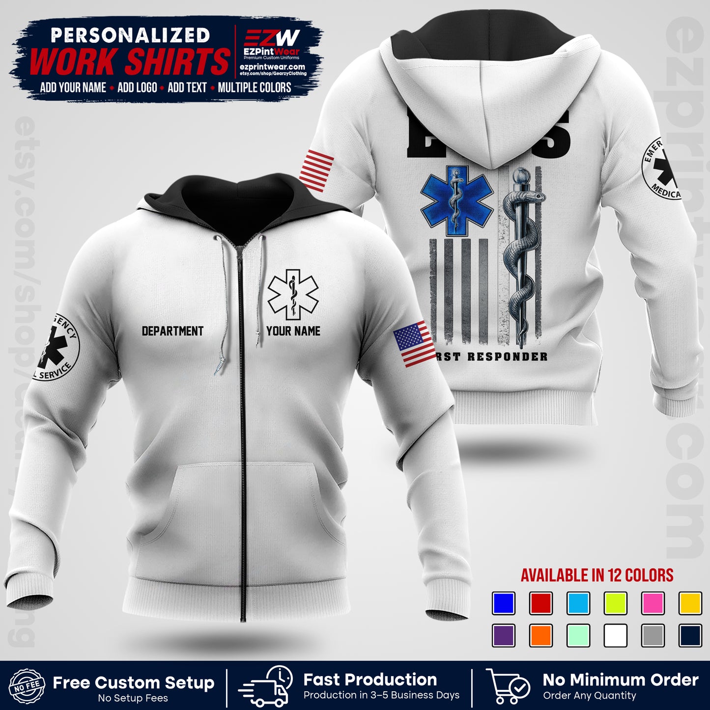 Custom EMS Shirt with Name, Logo & Text | EMS Team Uniform | First Responder Workwear EMSU03